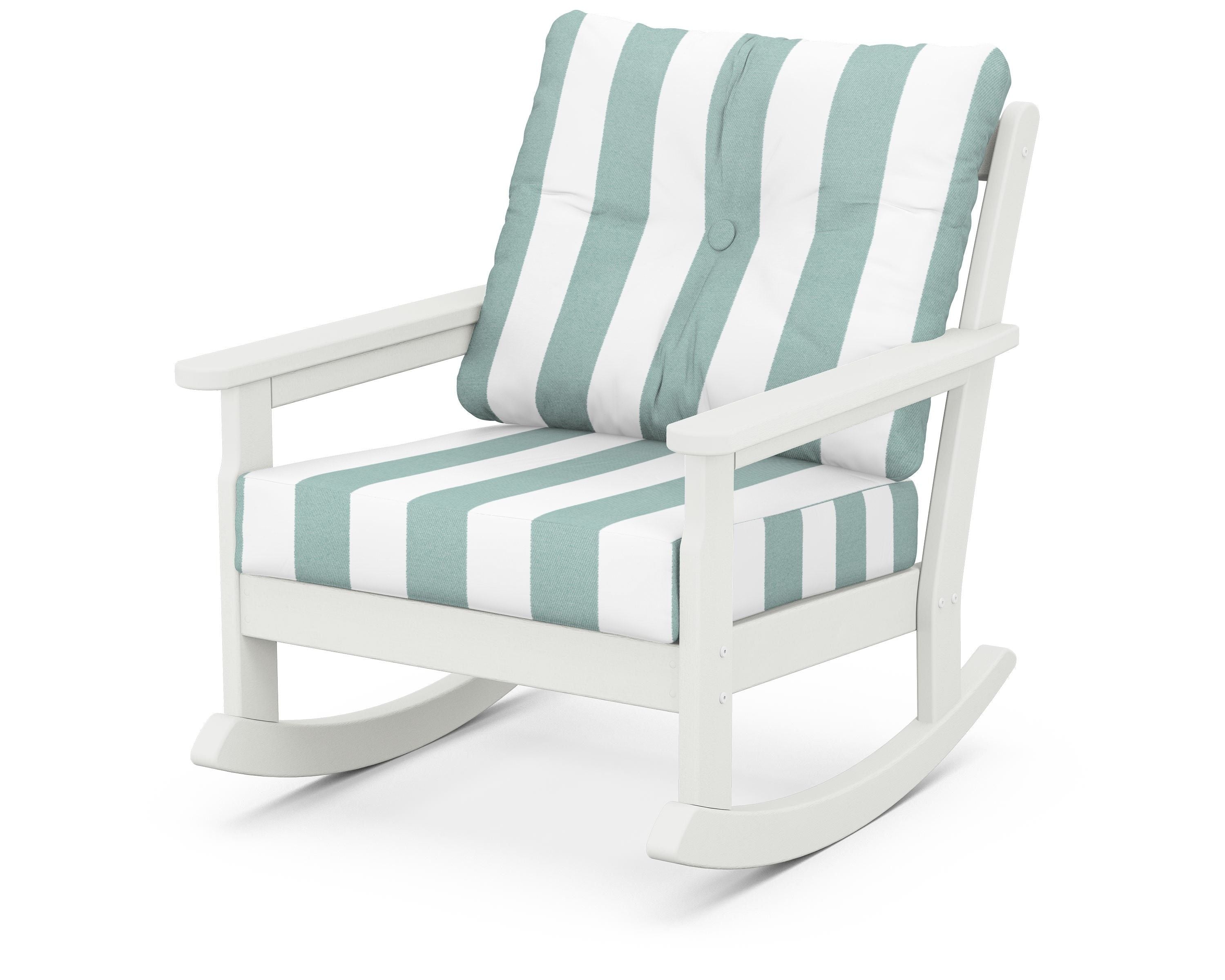 POLYWOOD® Vineyard Deep Seating Rocking Chair in Vintage White / Cabana Stripe Glacier Spa