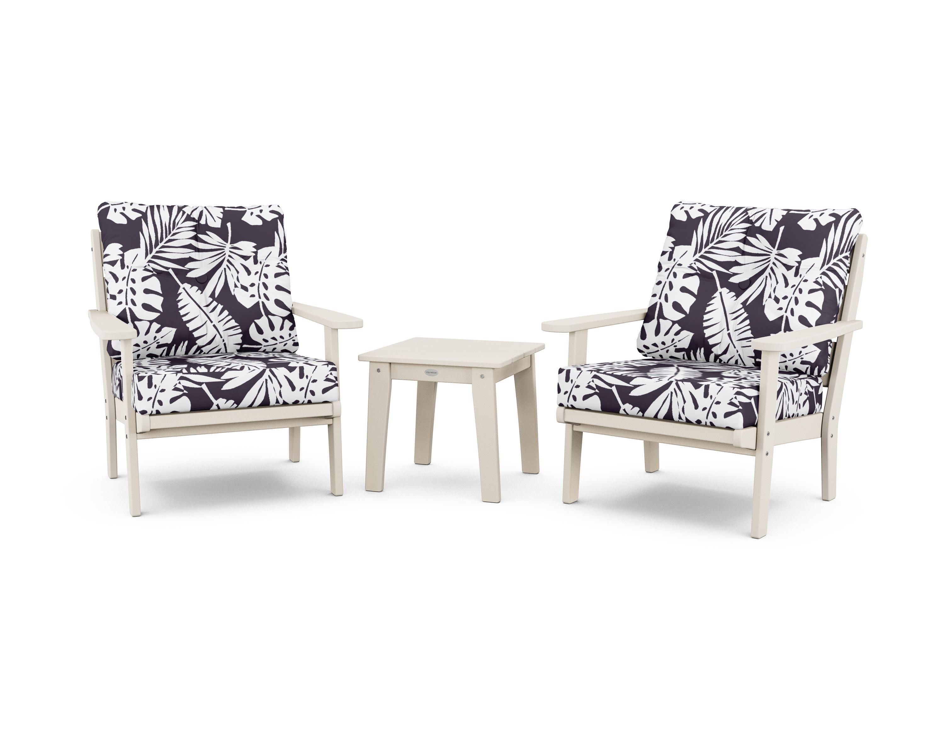 POLYWOOD® Lakeside 3-Piece Deep Seating Chair Set in Sand / Leaf Navy