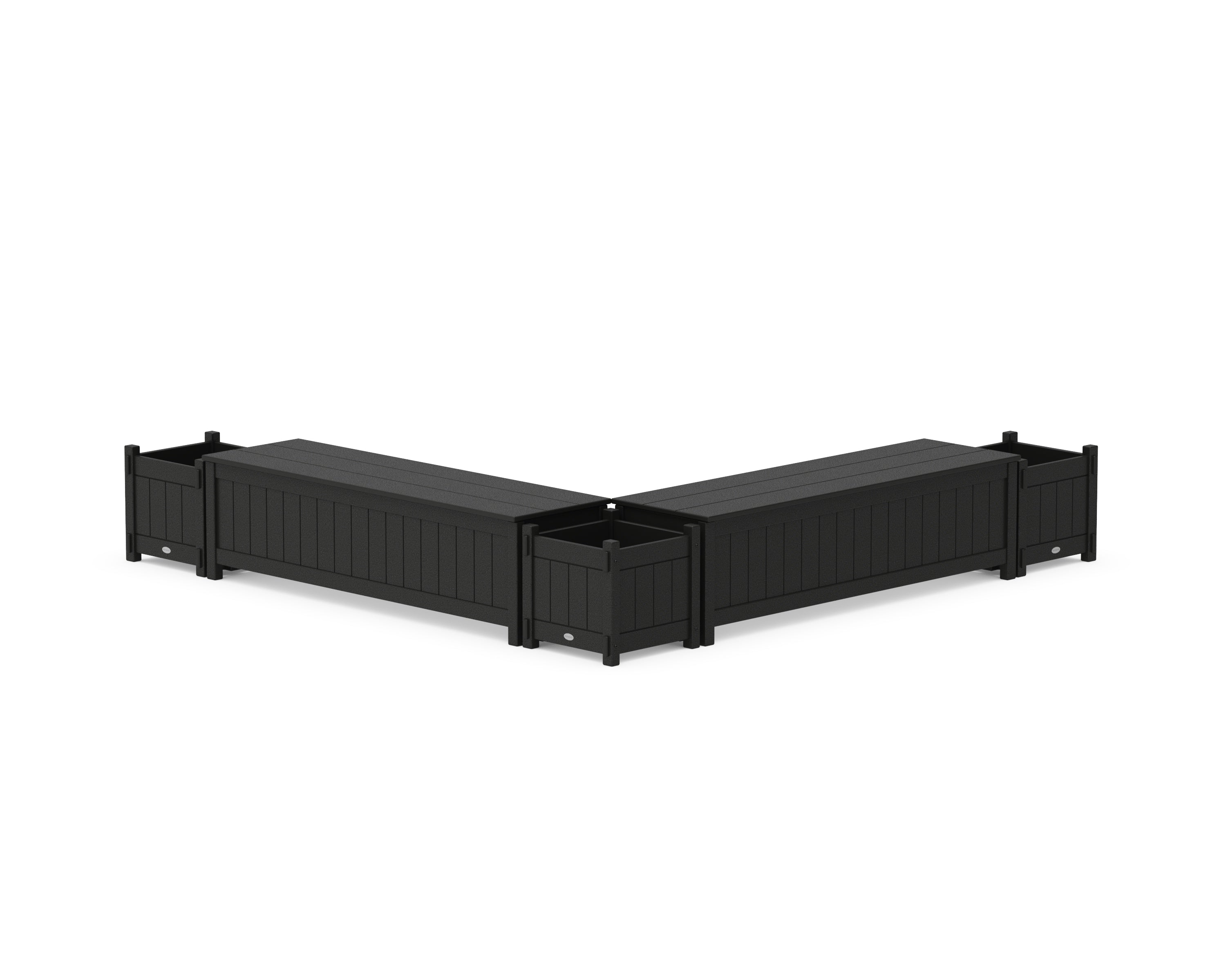 POLYWOOD® 60" Vineyard L- Shaped Planter Storage Bench Corner Set in Black