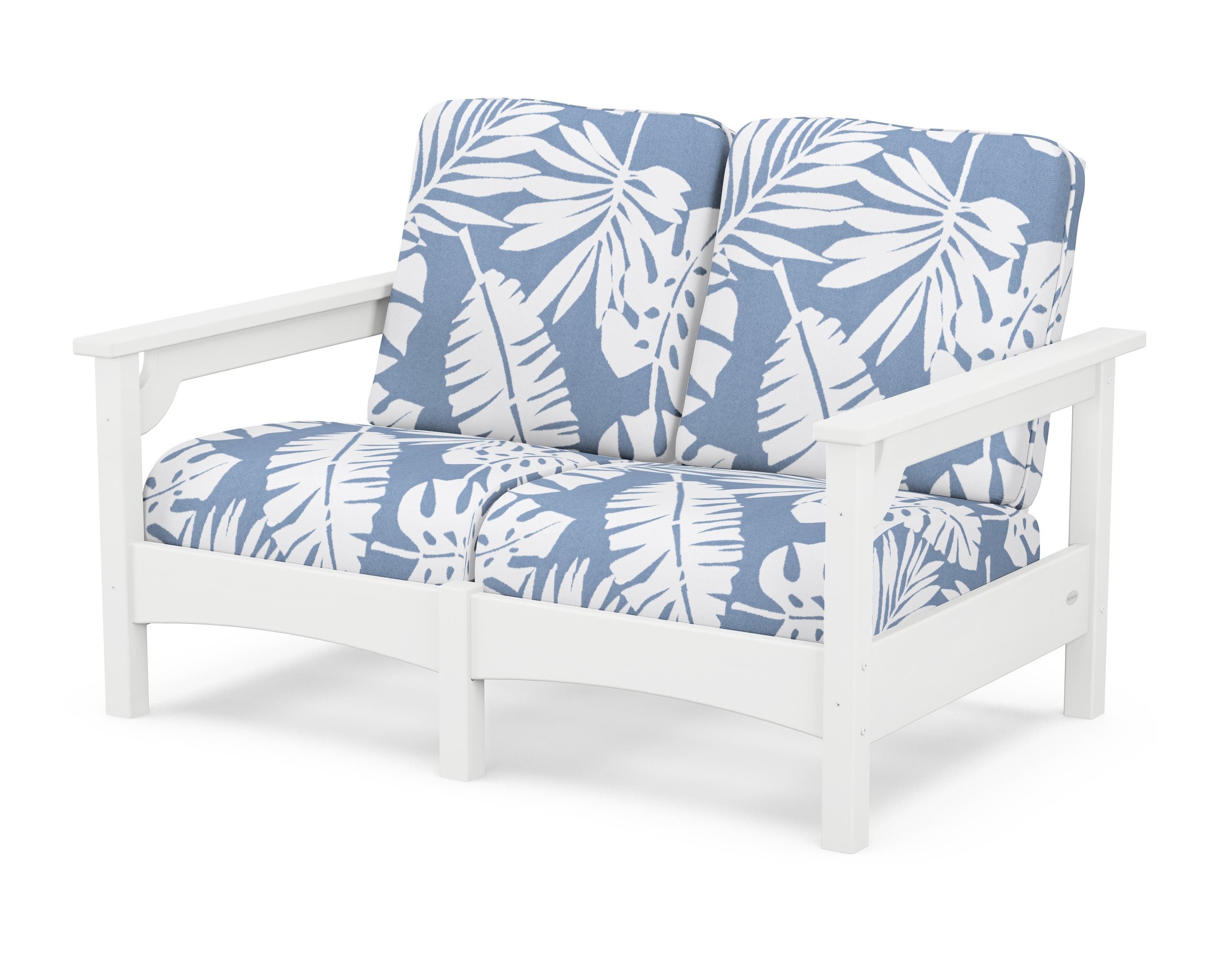 POLYWOOD® Club Loveseat in White / Leaf Sky Blue