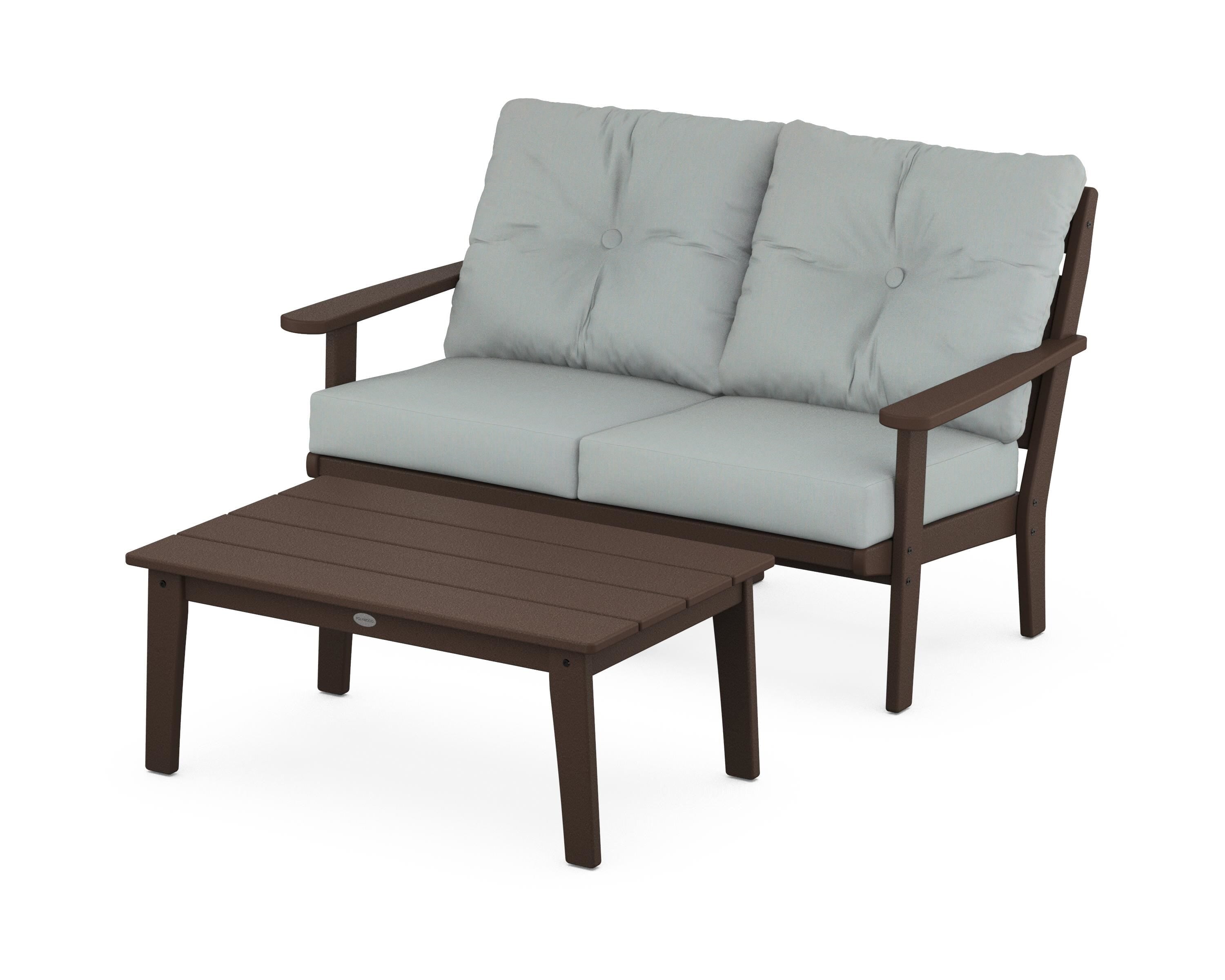 POLYWOOD® Lakeside 2-Piece Lounge Loveseat Set in Mahogany / Spa