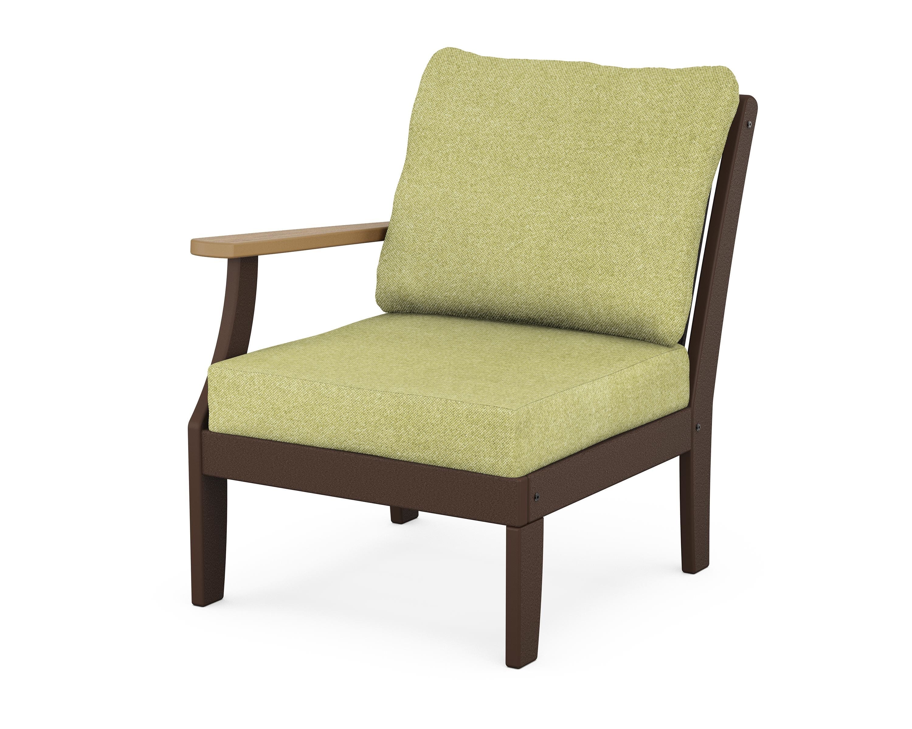 POLYWOOD® Braxton Modular Left Arm Chair in Mahogany / Natural / Chartreuse Boucle