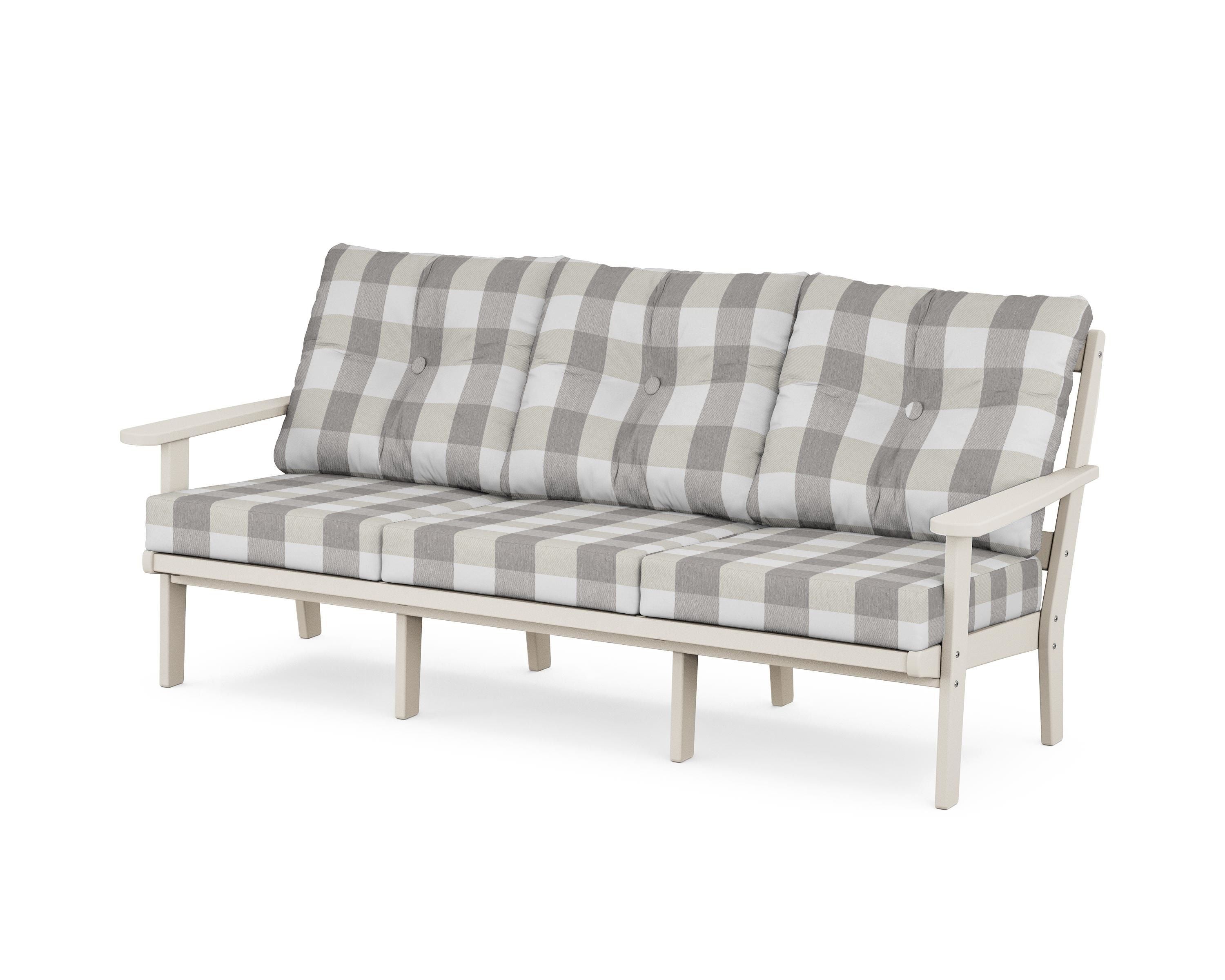 POLYWOOD® Mission Deep Seating Sofa in Sand / Buffalo Plaid Grey Mist