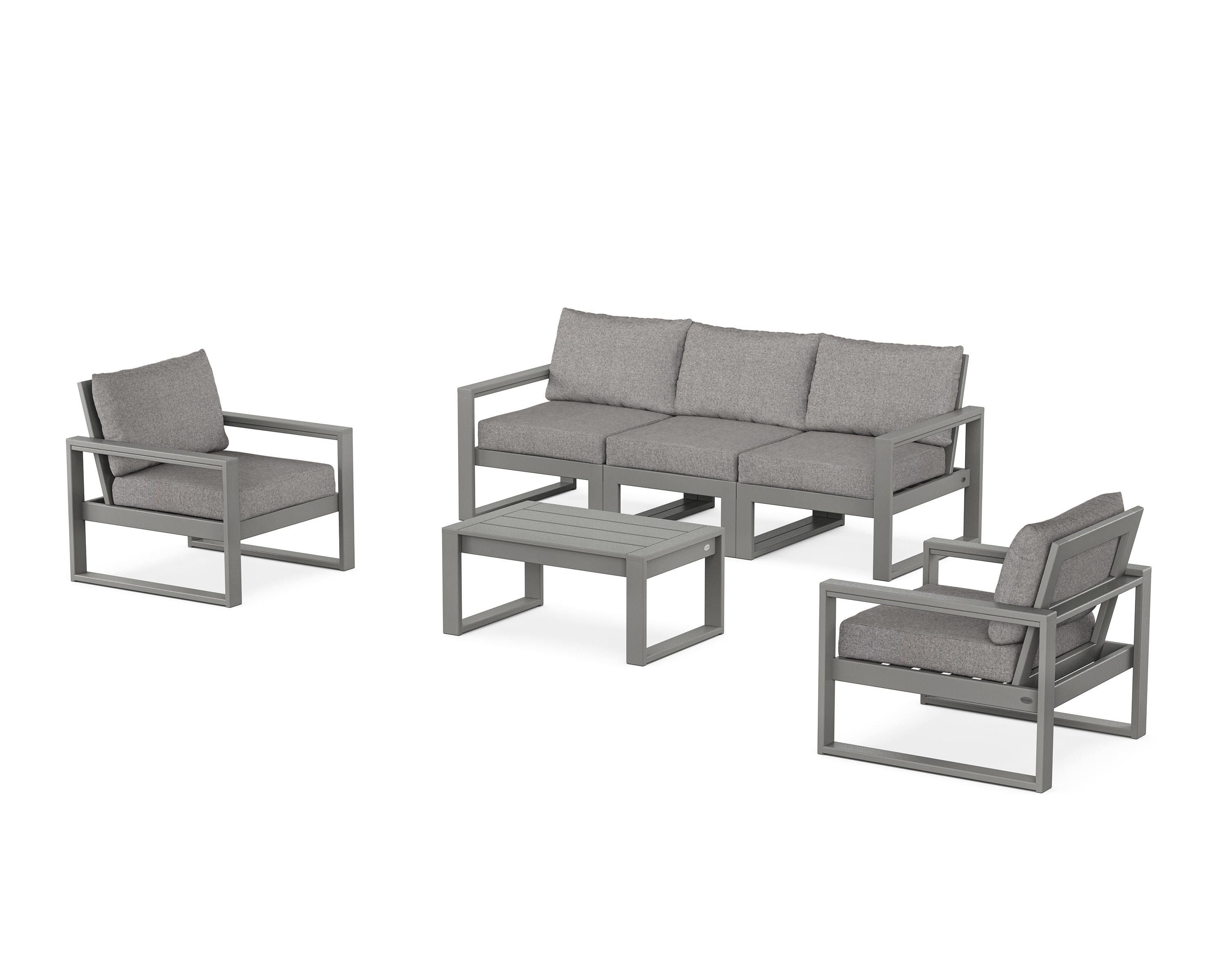 POLYWOOD® EDGE Sectional 4-Piece Deep Seating Set with Sofa in Slate Grey / Grey Mist
