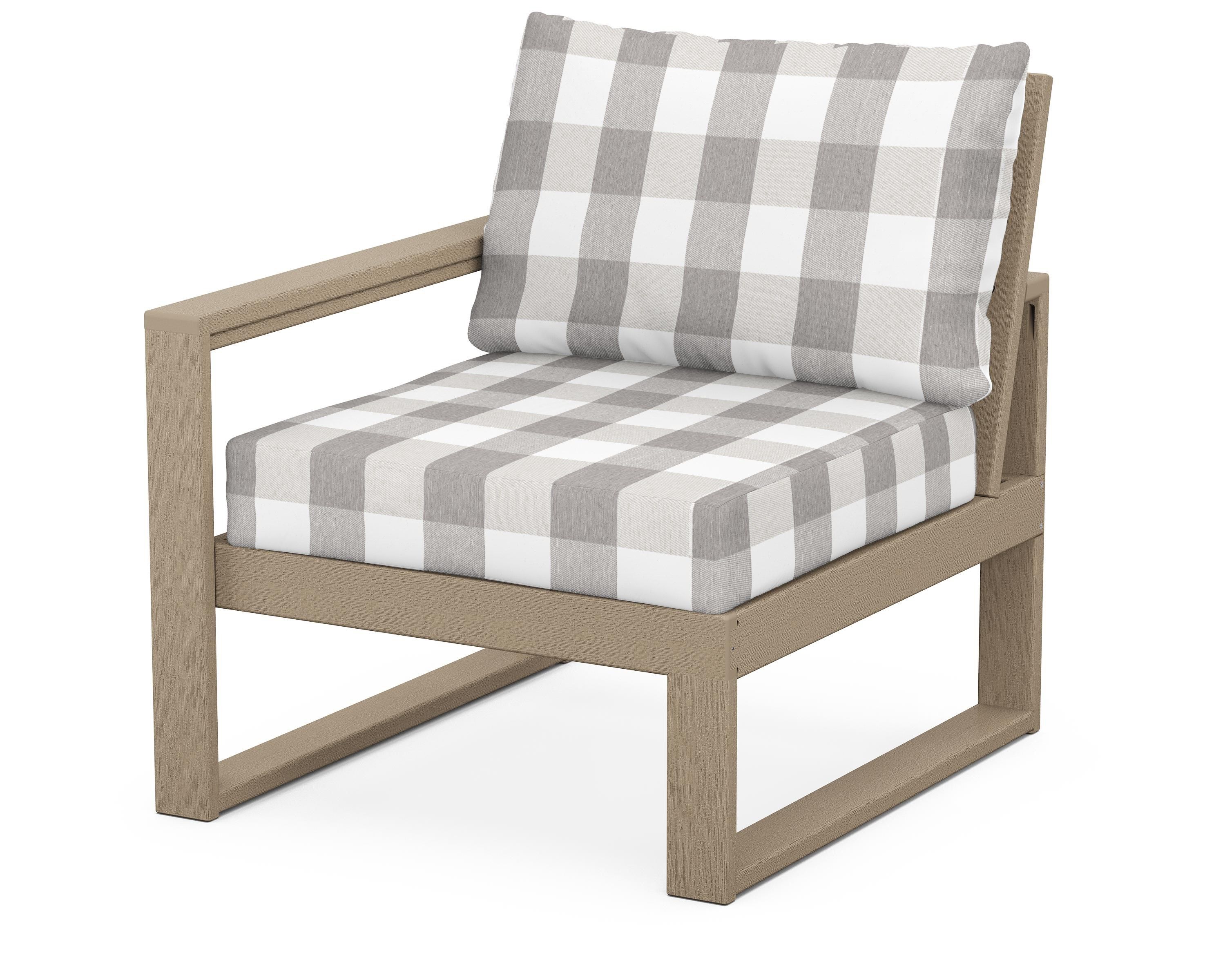 POLYWOOD® EDGE Modular Left Arm Chair in Vintage Sahara / Buffalo Plaid Grey Mist