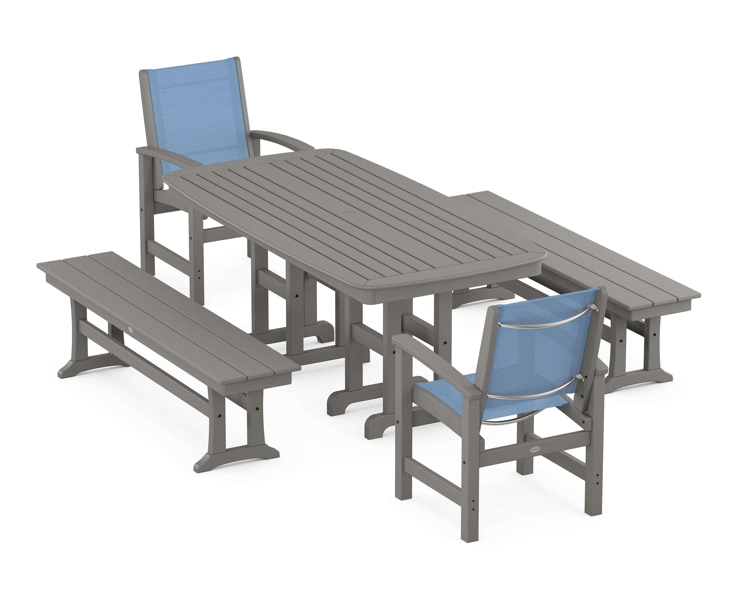 POLYWOOD® Coastal 5-Piece Dining Set in Slate Grey / Poolside Sling