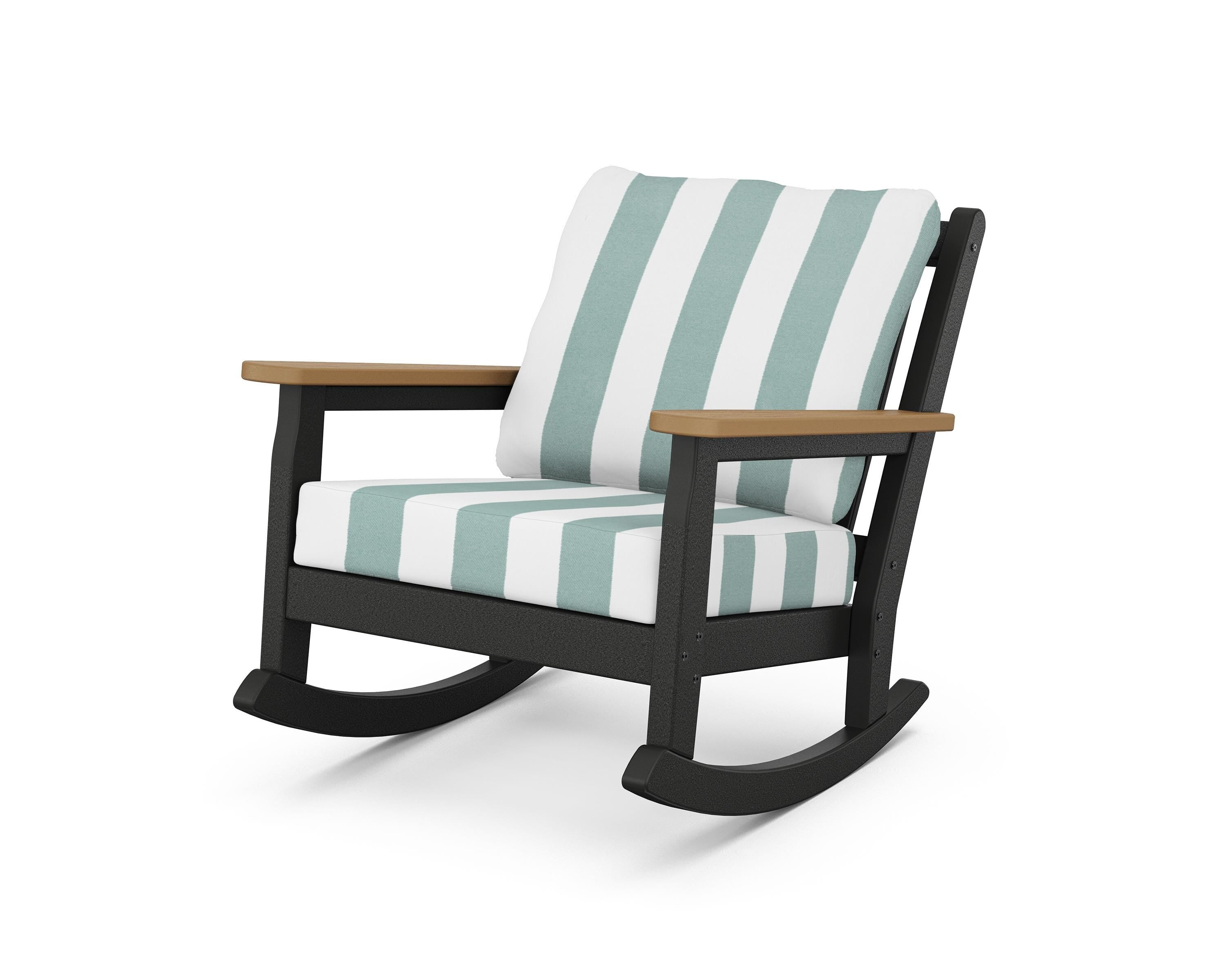POLYWOOD® Chippendale Deep Seating Rocking Chair in Black / Natural / Cabana Stripe Glacier Spa