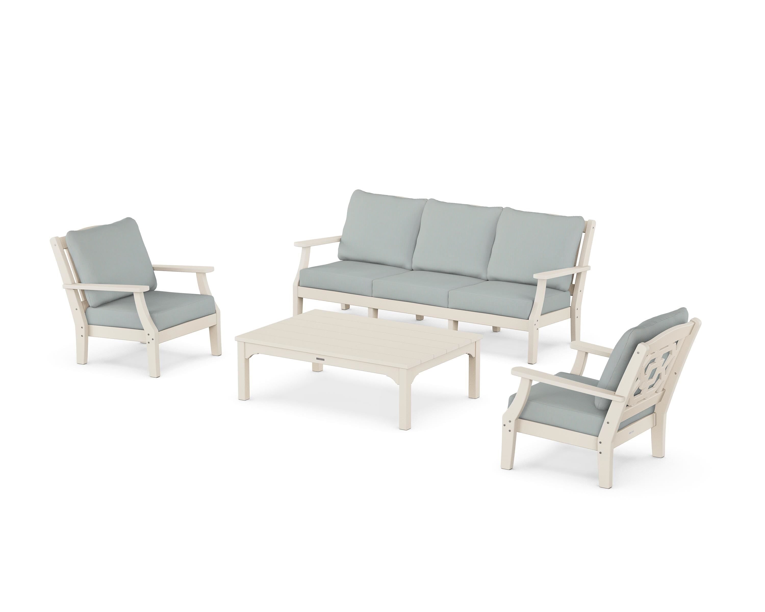 Martha Stewart by POLYWOOD® Chinoiserie 4-Piece Deep Seating Set with Sofa in Sand / Spa