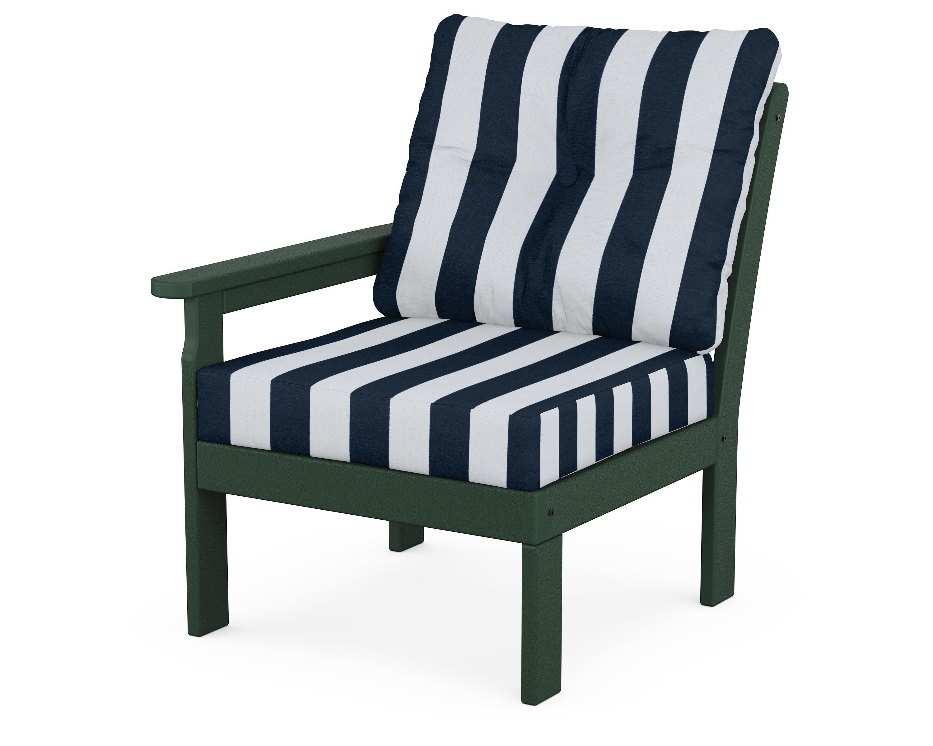 POLYWOOD® Vineyard Modular Left Arm Chair in Green / Cabana Stripe Marine Indigo
