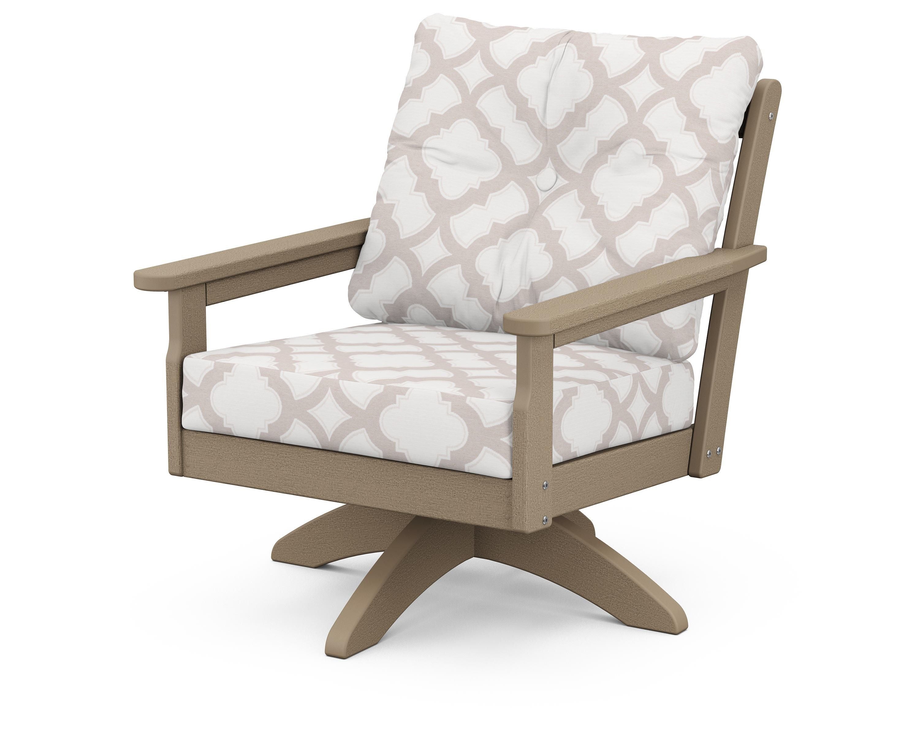 POLYWOOD® Vineyard Deep Seating Swivel Chair in Vintage Sahara / Trellis Dune Burlap