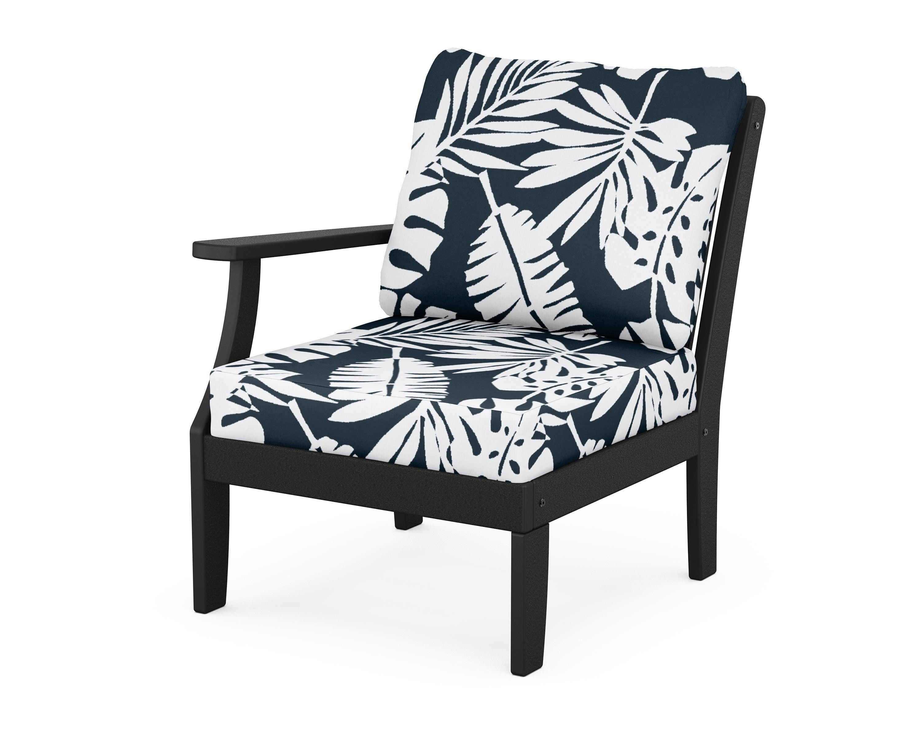 POLYWOOD® Braxton Modular Left Arm Chair in Black / Leaf Marine Indigo