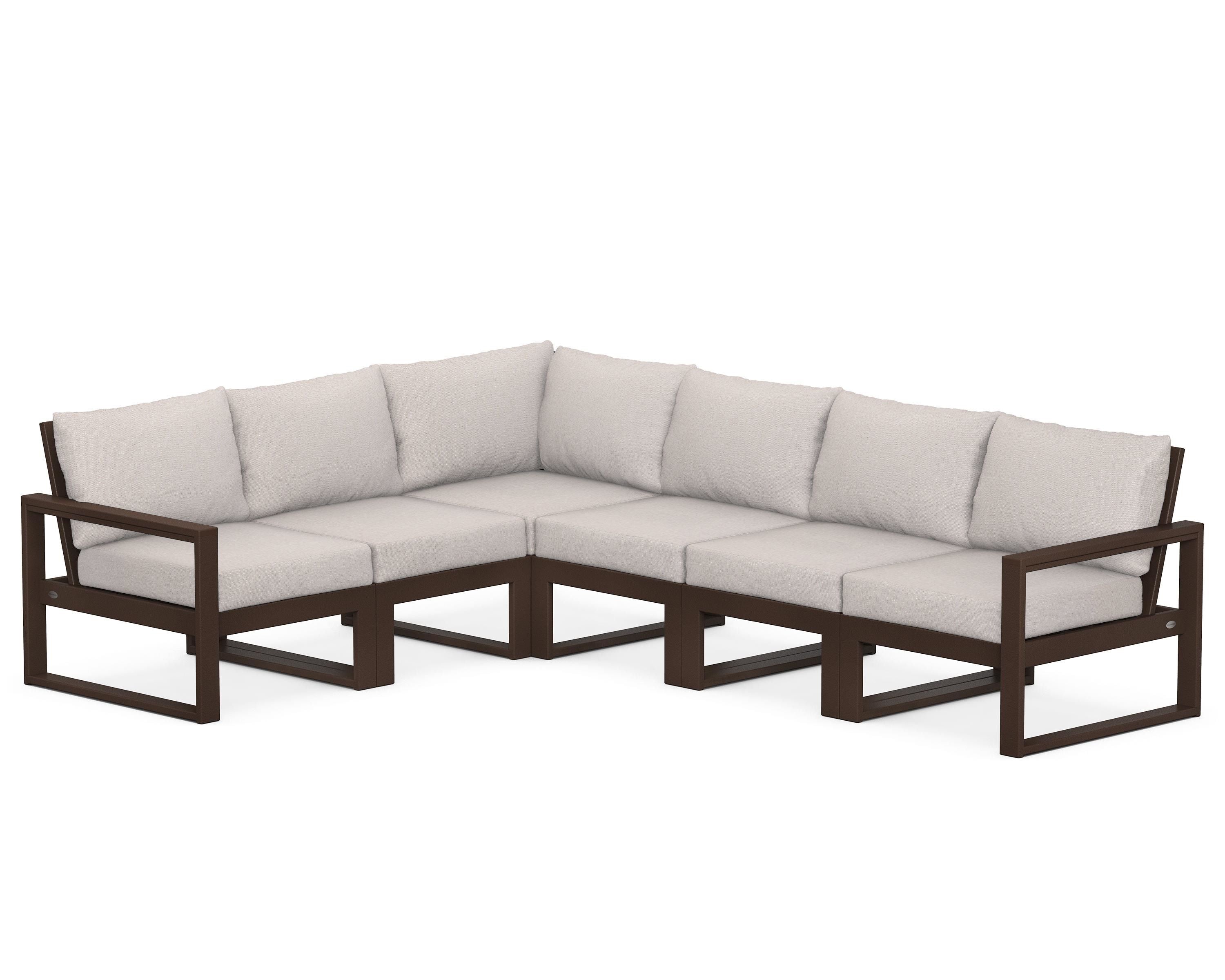 POLYWOOD® EDGE 6-Piece Modular Deep Seating Set in Mahogany / Dune Burlap