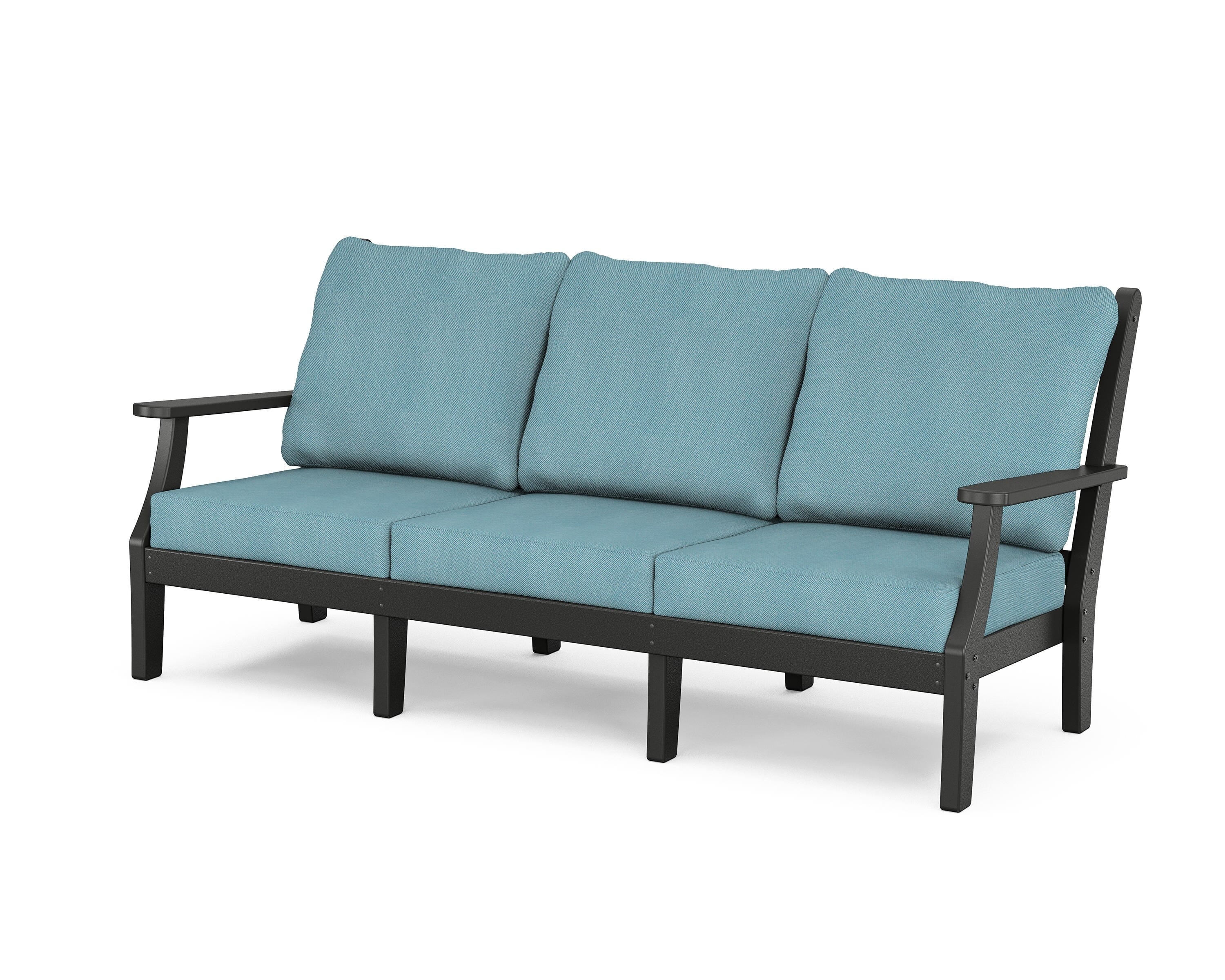 Country Living Wovendale Deep Seating Sofa in Black / Lattice Sky Blue