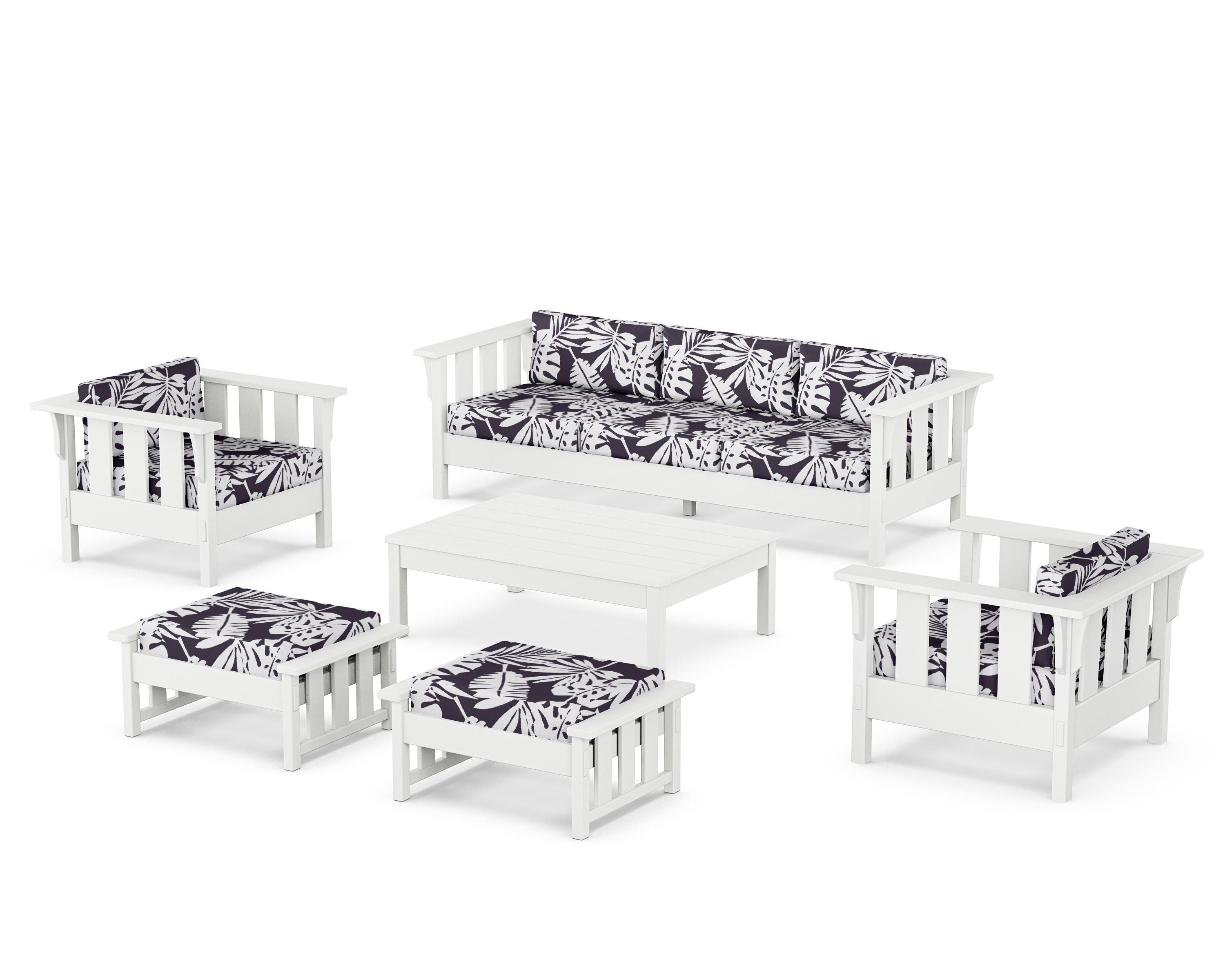 Martha Stewart by POLYWOOD® Acadia 6-Piece Lounge Sofa Set in White / Leaf Navy