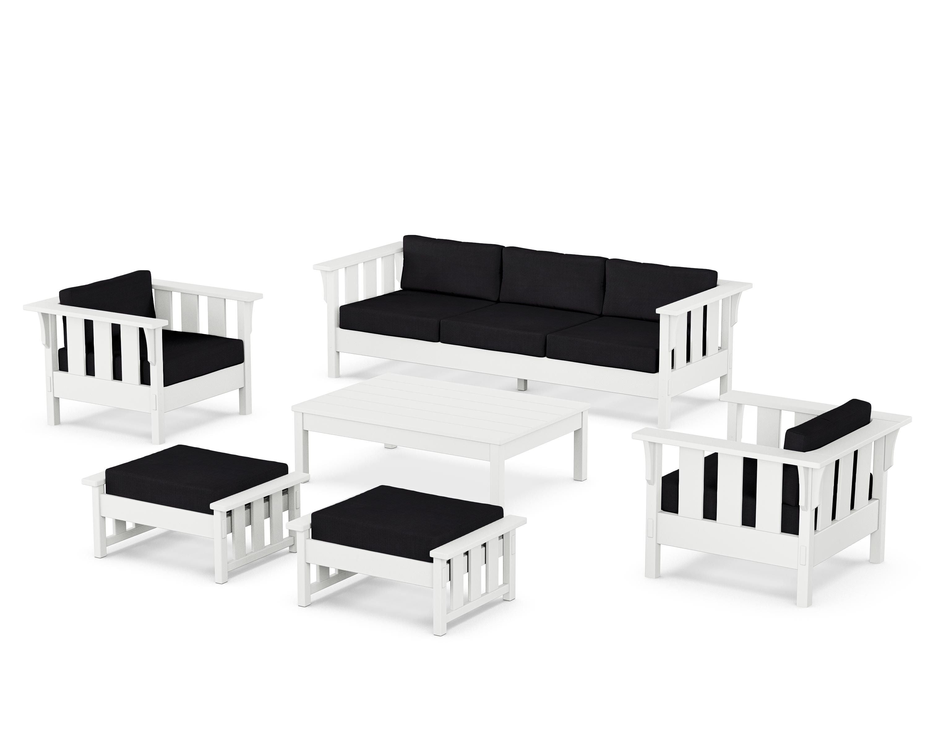 Martha Stewart by POLYWOOD® Acadia 6-Piece Lounge Sofa Set in White / Midnight Linen