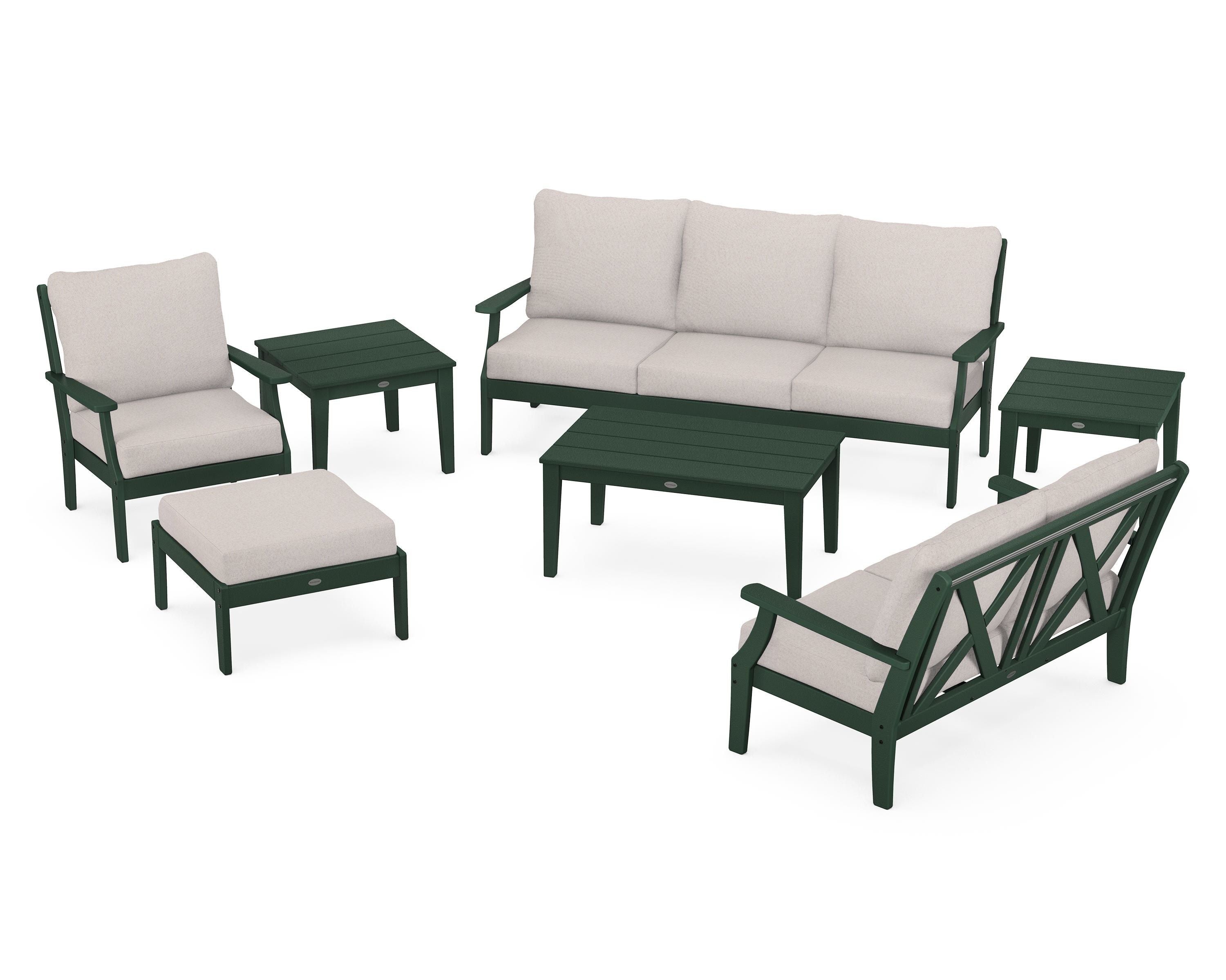 POLYWOOD® Braxton 7-Piece Deep Seating Set in Green / Dune Burlap