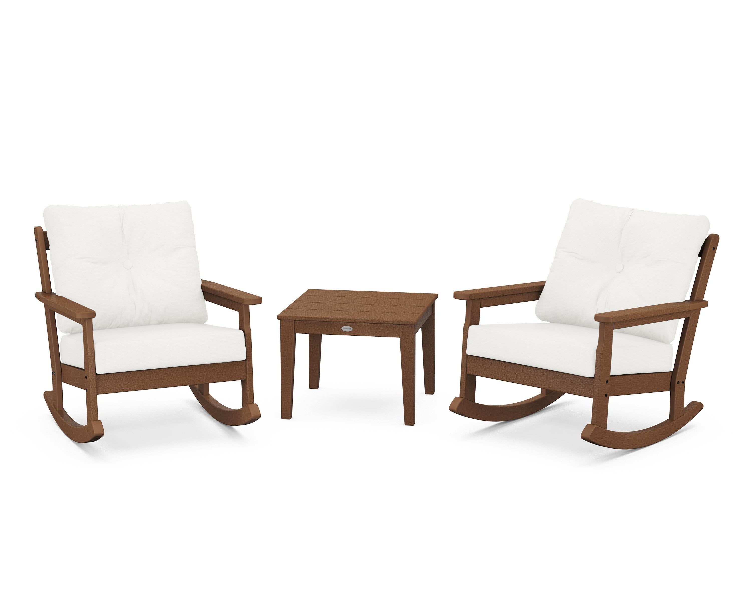 POLYWOOD® Vineyard 3-Piece Deep Seating Rocker Set in Teak / Natural Linen