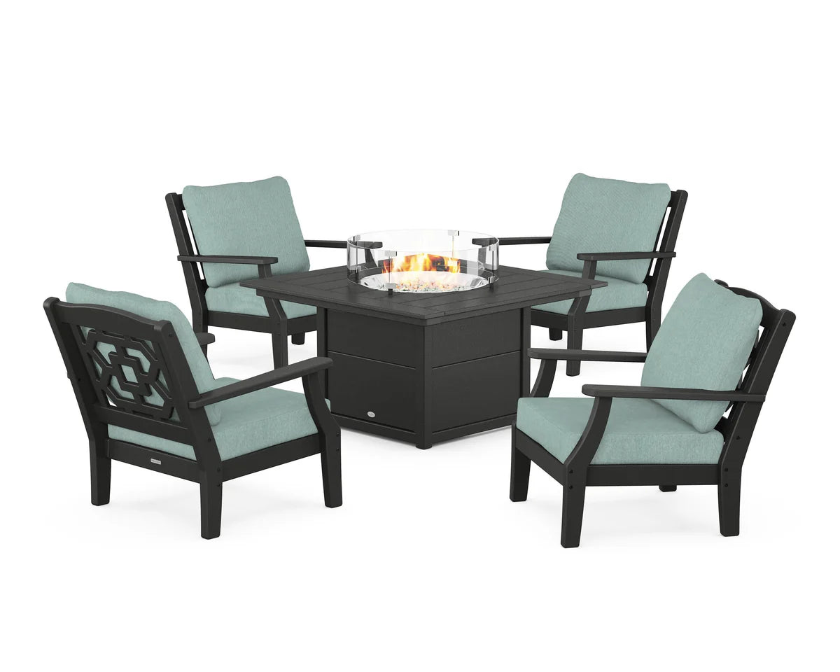 Chinoiserie 5-Piece Deep Seating Set with Fire Pit Table