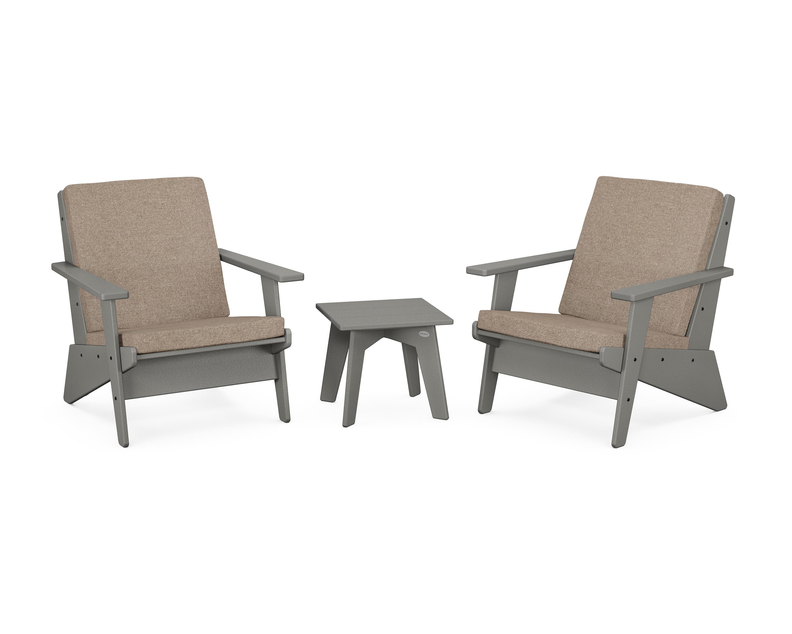 POLYWOOD® Riviera Modern Lounge 3-Piece Set in Slate Grey / Spiced Burlap
