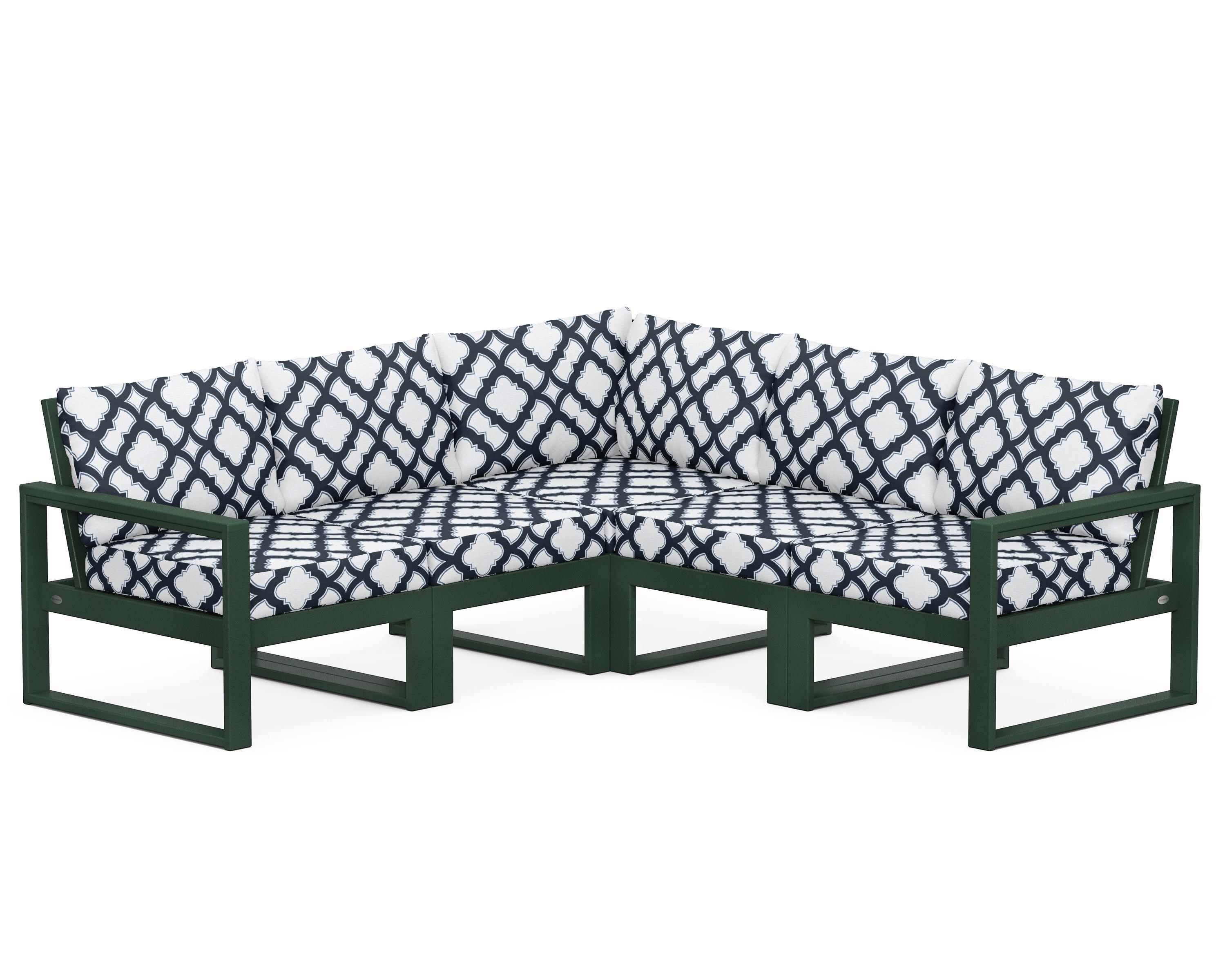 POLYWOOD® EDGE 5-Piece Modular Deep Seating Set in Green / Trellis Marine Indigo