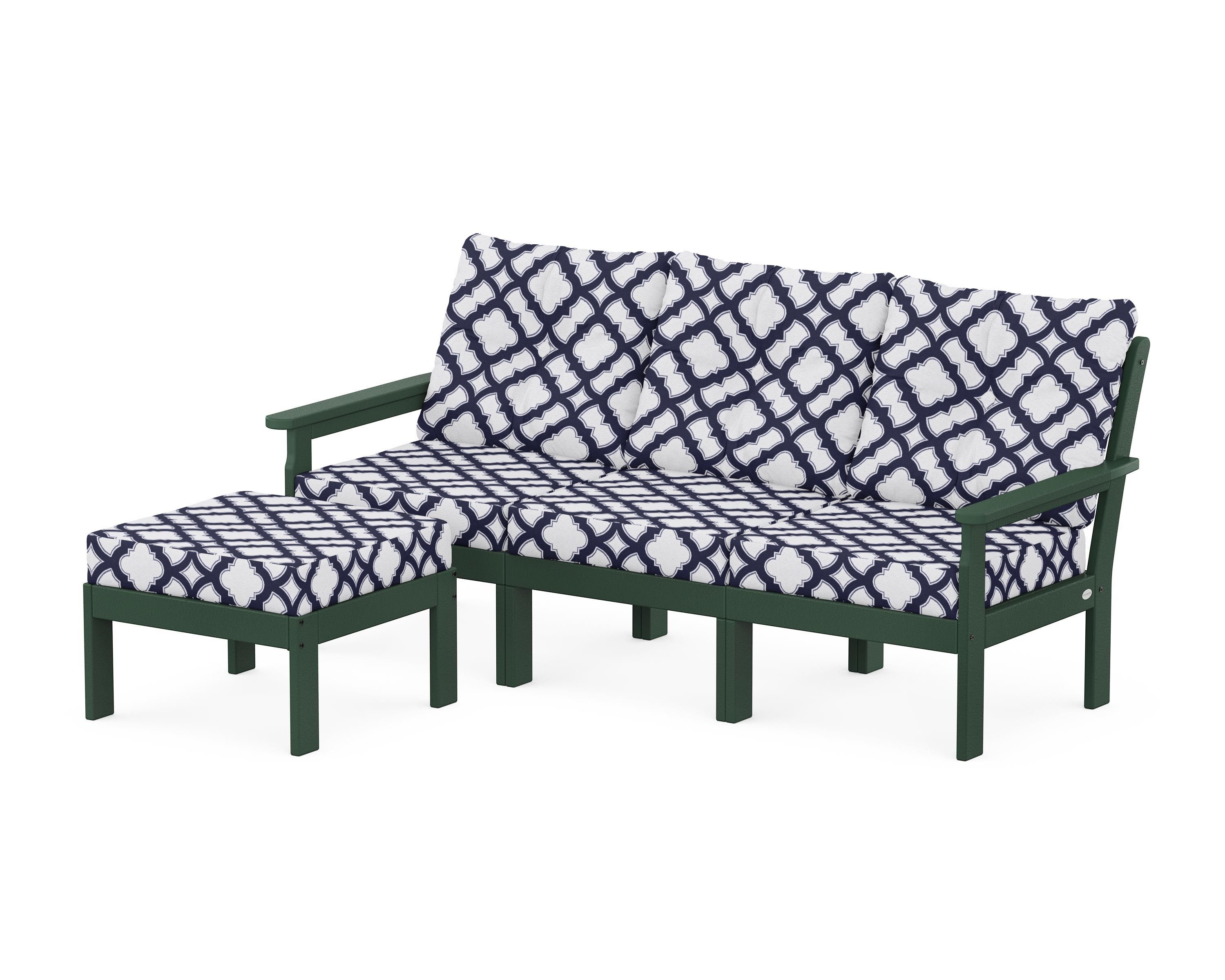 POLYWOOD® Vineyard 4-Piece Sectional with Ottoman in Green / Trellis Navy