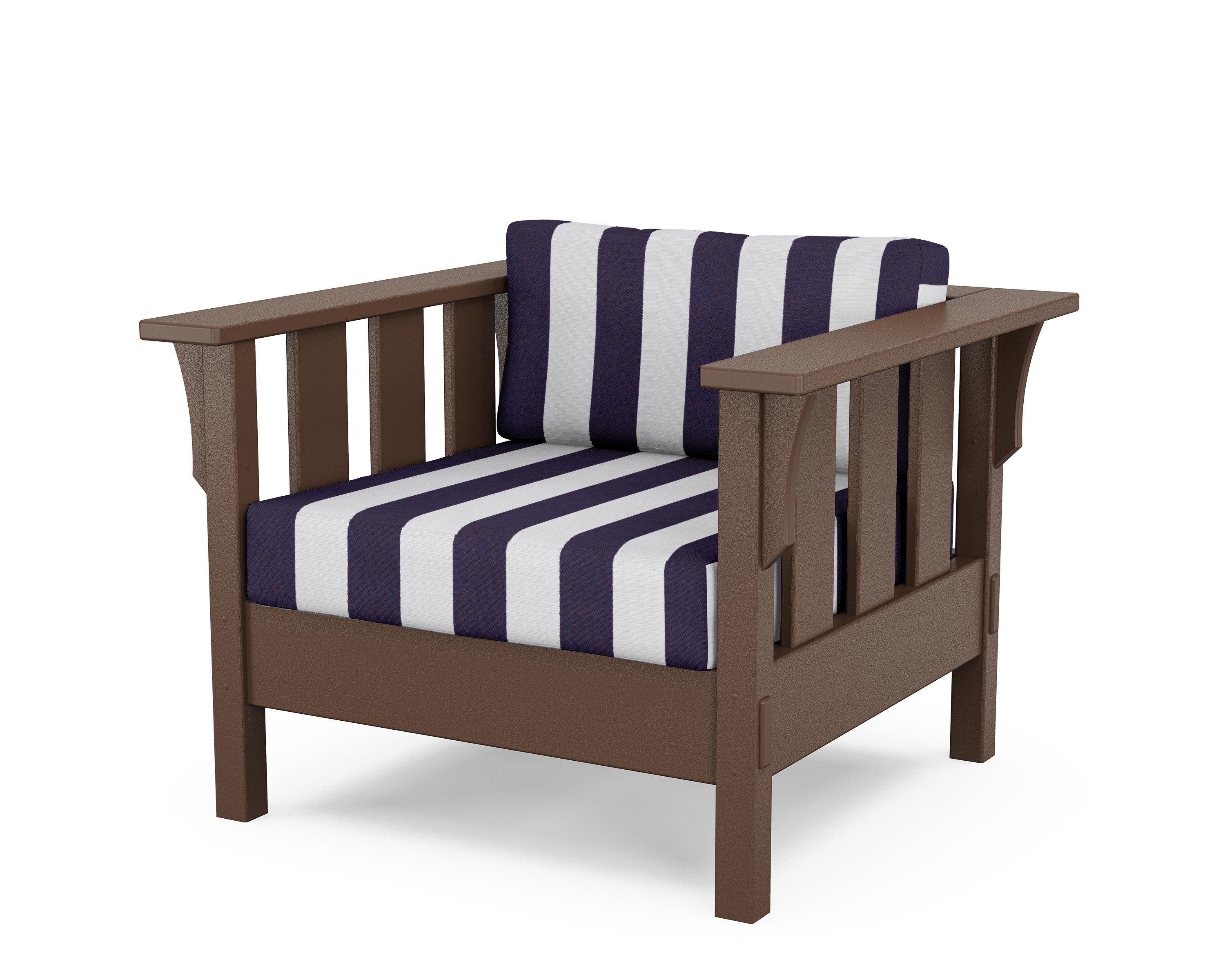 Martha Stewart by POLYWOOD® Acadia Deep Seating Chair in Mahogany / Cabana Stripe Navy