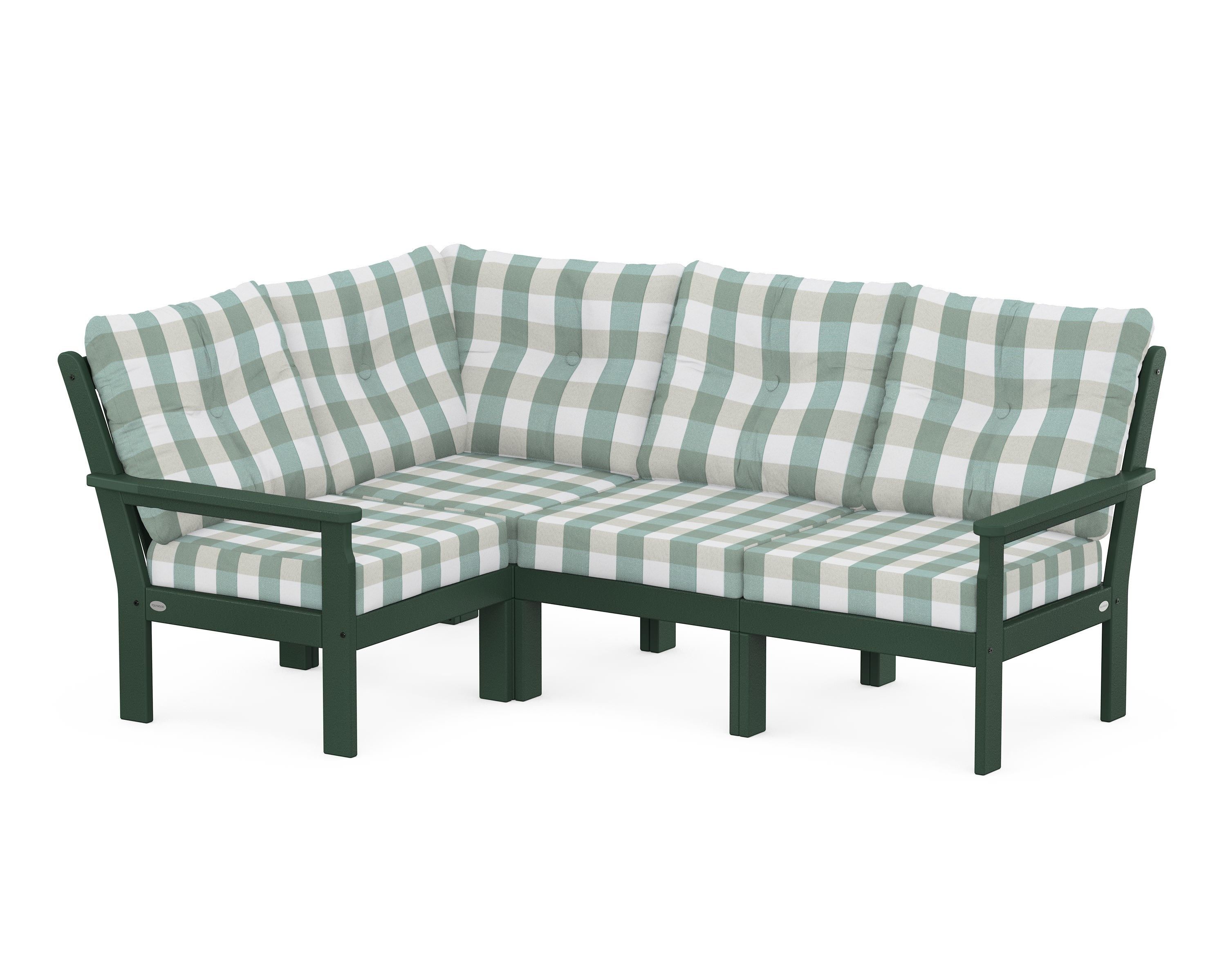 POLYWOOD® Vineyard 4-Piece Sectional in Green / Buffalo Plaid Glacier Spa
