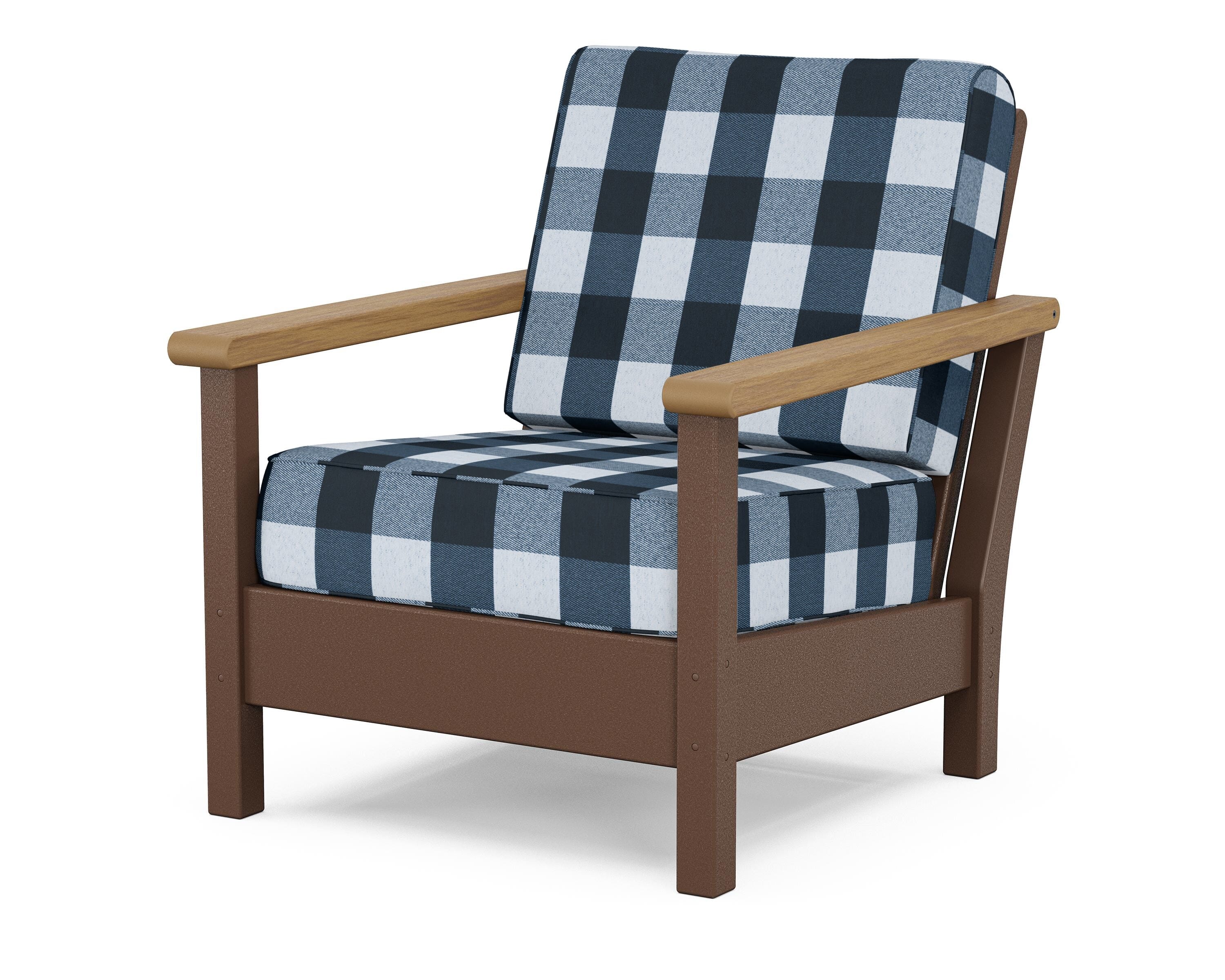 POLYWOOD® Harbour Deep Seating Chair in Mahogany / Natural / Buffalo Plaid Marine Indigo