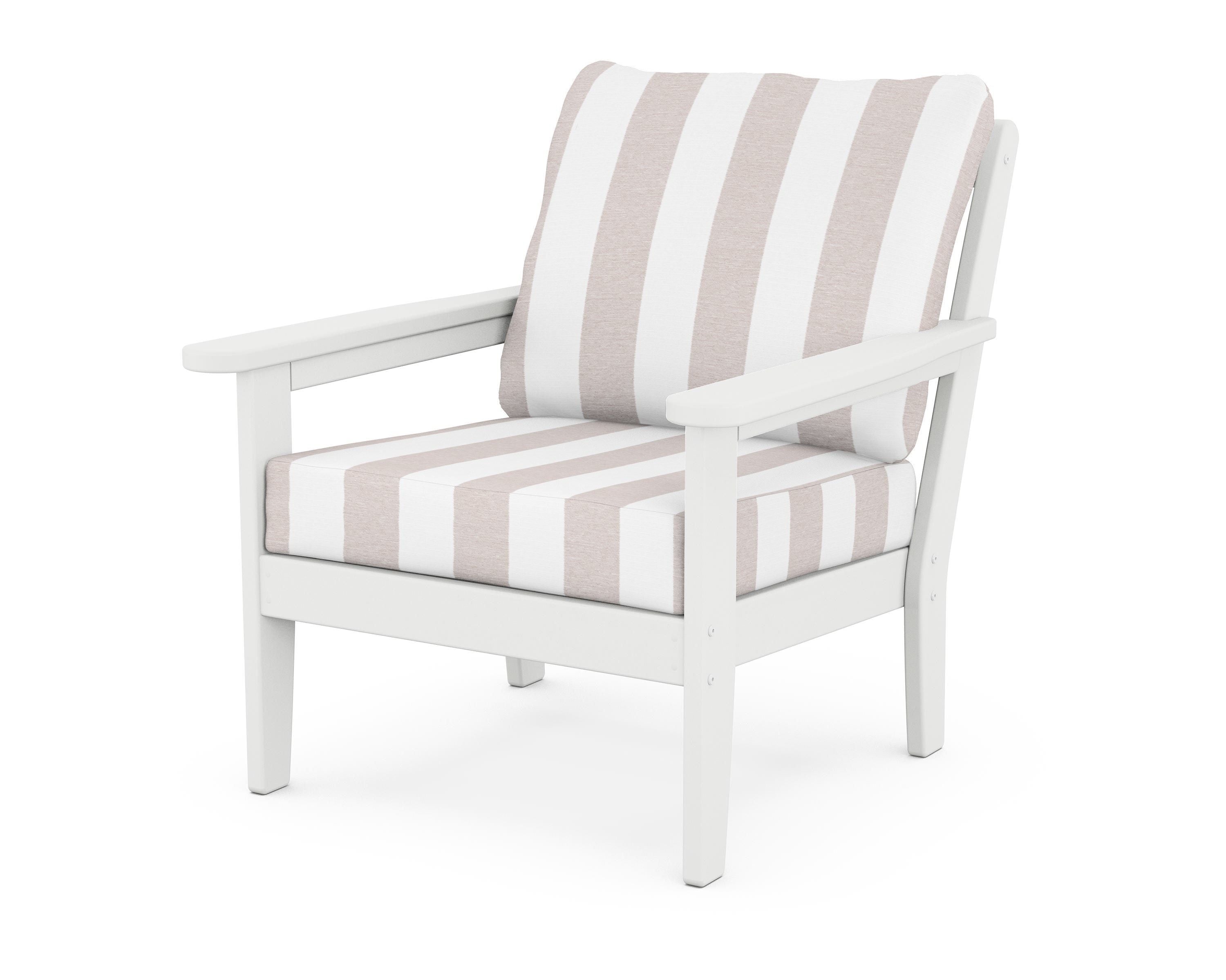 Country Living Cottage Deep Seating Chair in White / Cabana Stripe Dune Burlap