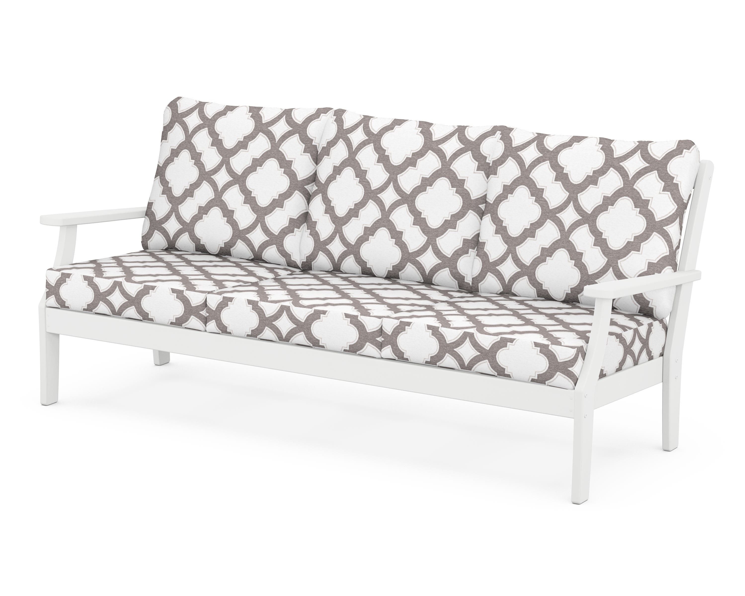 POLYWOOD® Braxton Deep Seating Sofa in White / Trellis Grey Mist