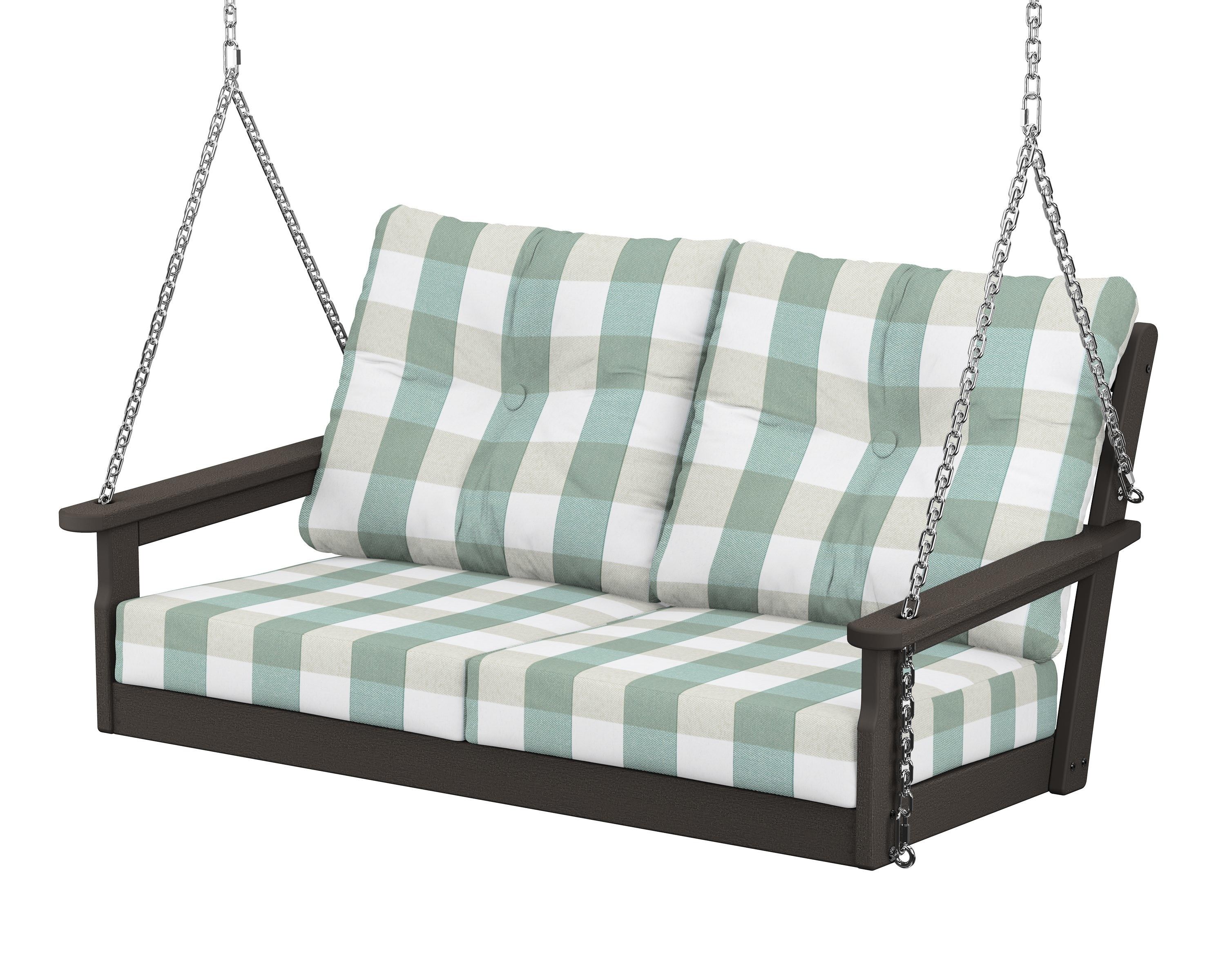 POLYWOOD® Vineyard Deep Seating Swing in Vintage Coffee / Buffalo Plaid Glacier Spa