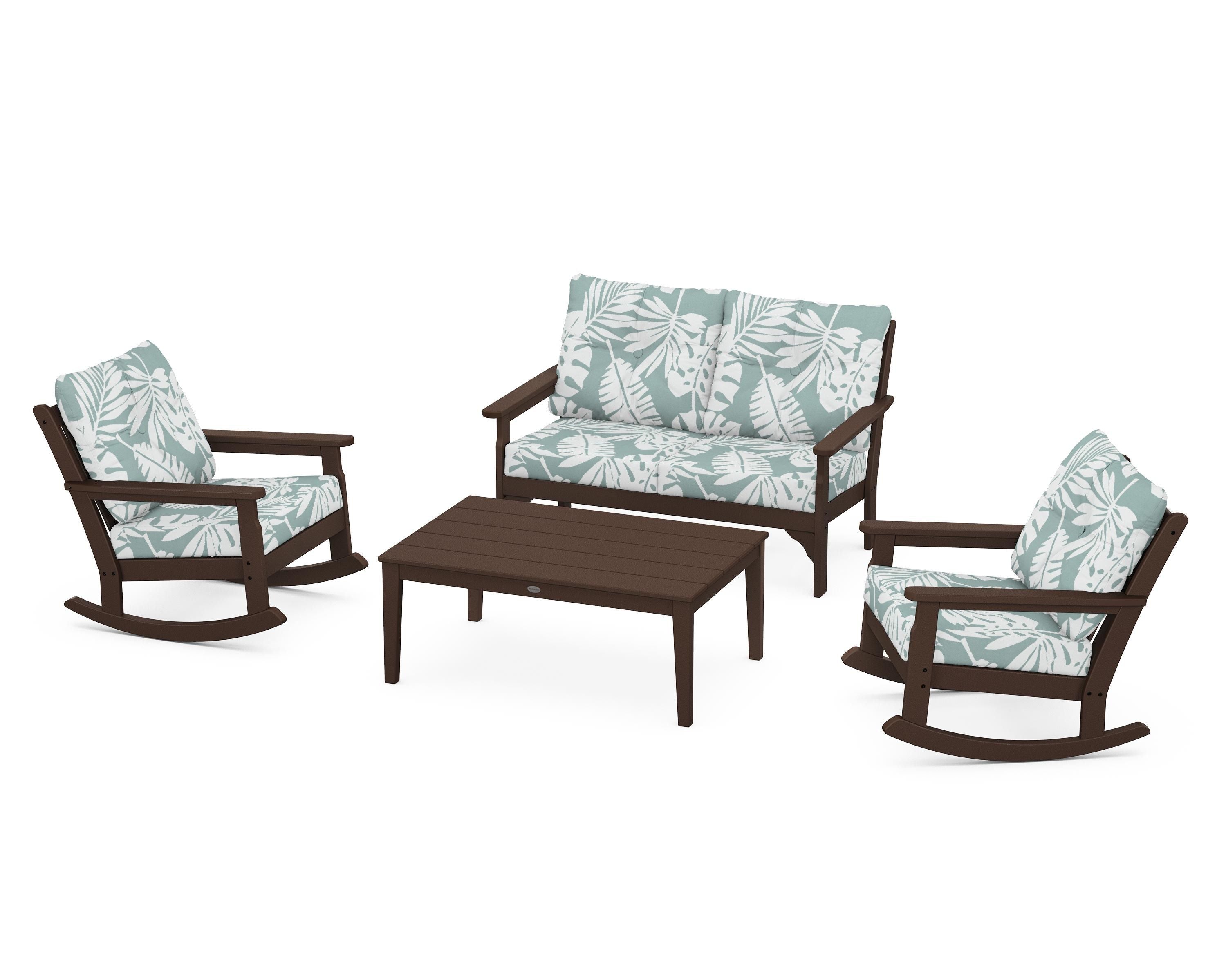 POLYWOOD® Vineyard 4-Piece Deep Seating Rocking Chair Set in Mahogany / Leaf Glacier Spa