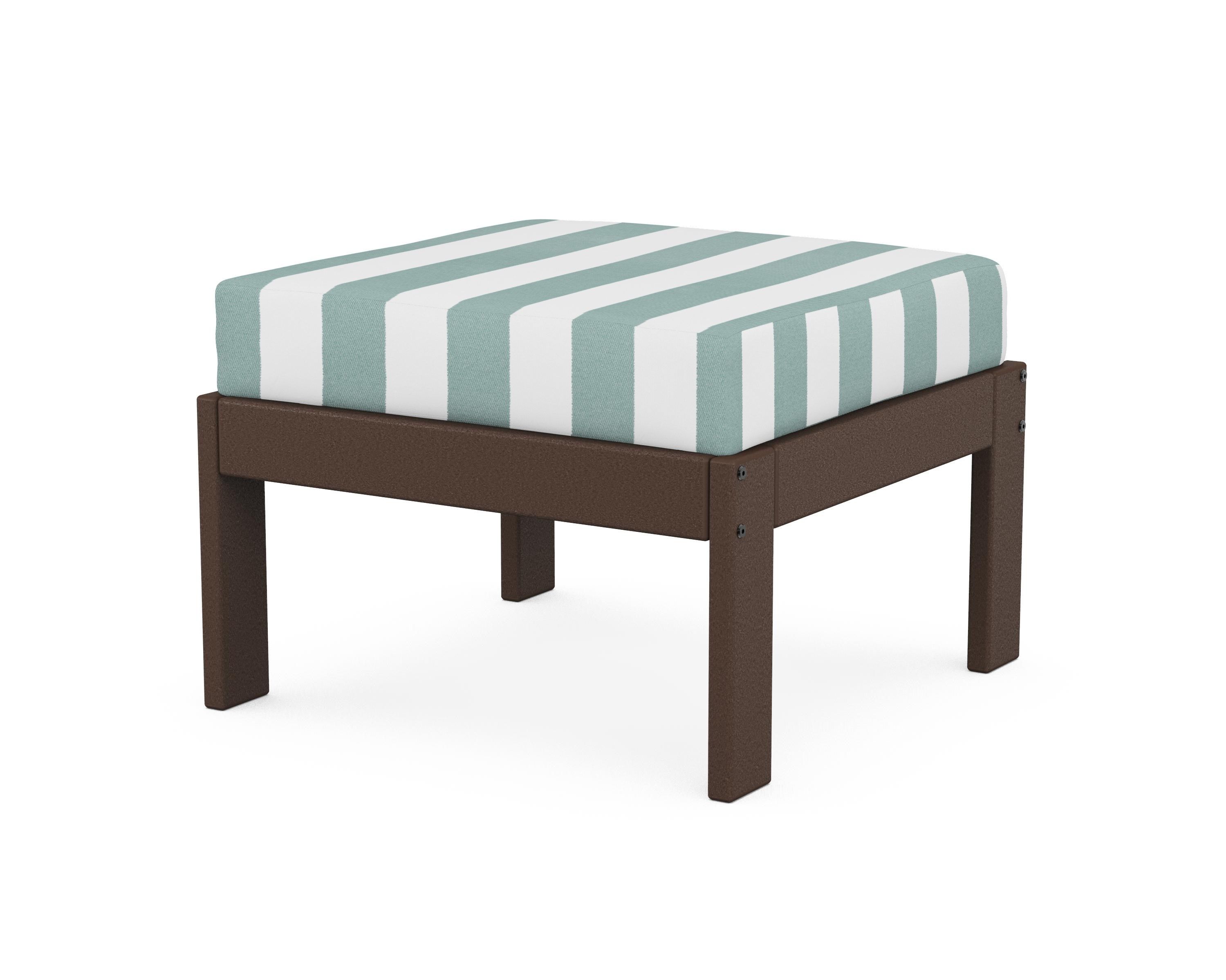 POLYWOOD® Vineyard Modular Ottoman in Mahogany / Cabana Stripe Glacier Spa