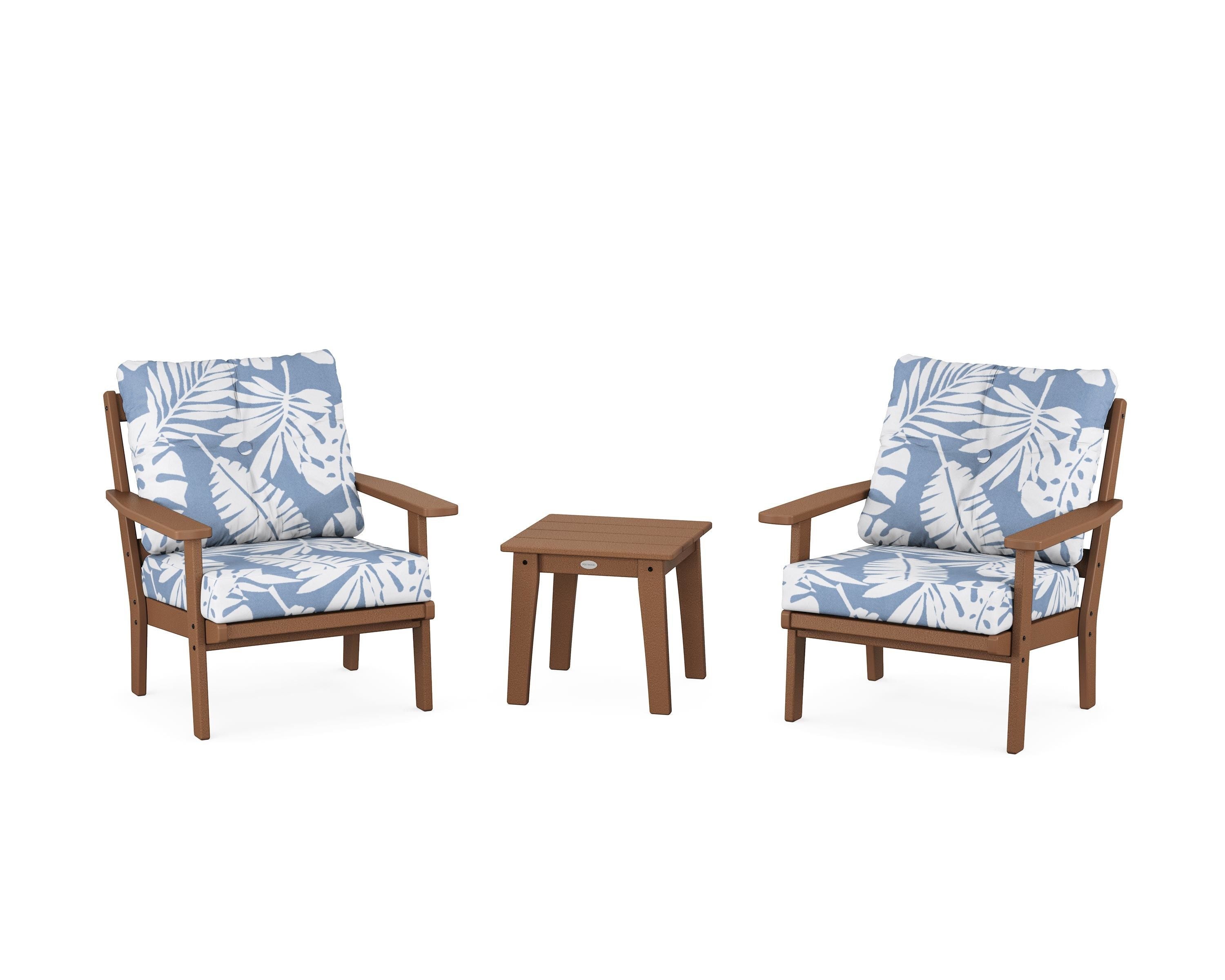POLYWOOD® Oxford 3-Piece Deep Seating Set in Teak / Leaf Sky Blue