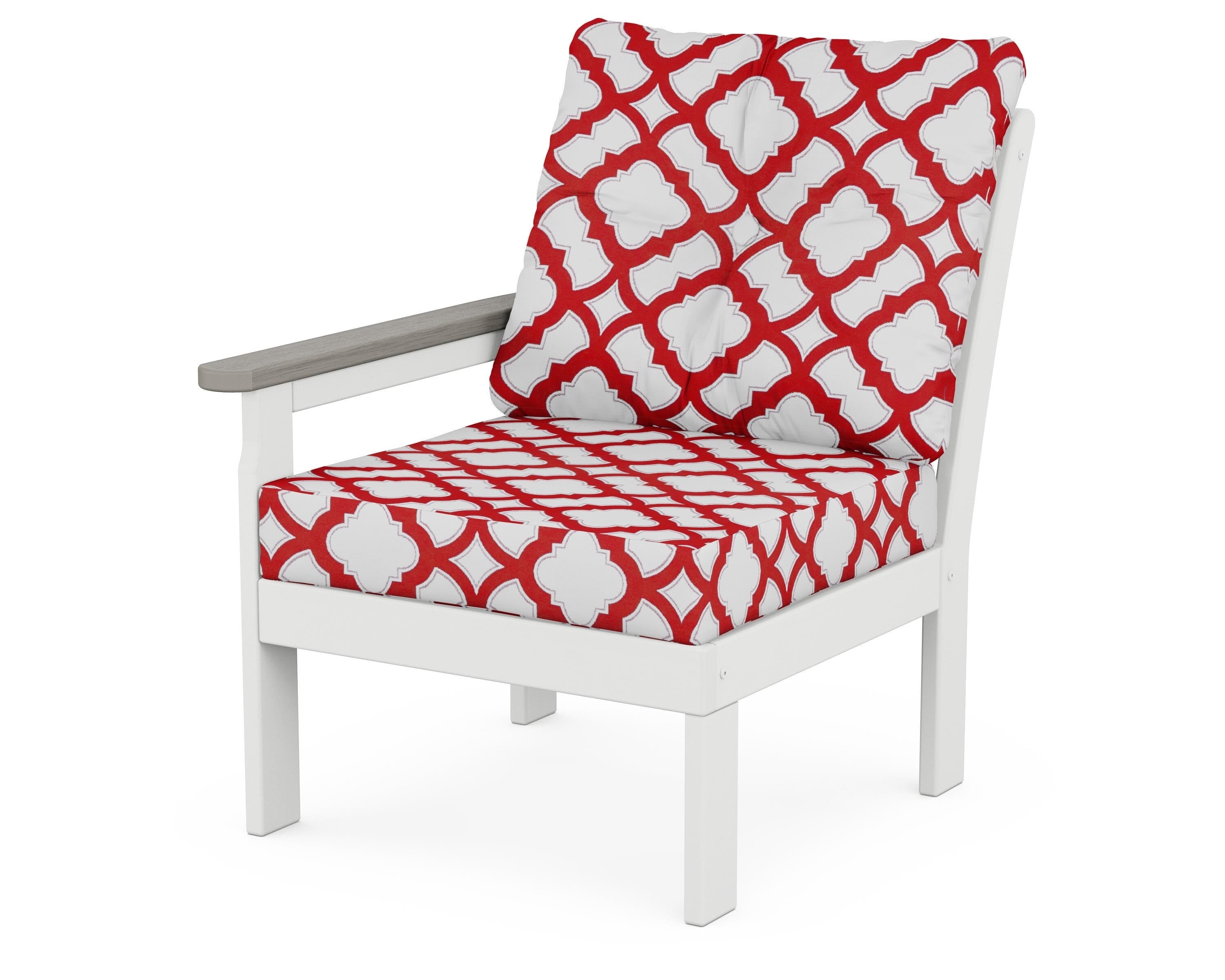 POLYWOOD® Vineyard Modular Left Arm Chair in White / Driftwood / Trellis Crimson