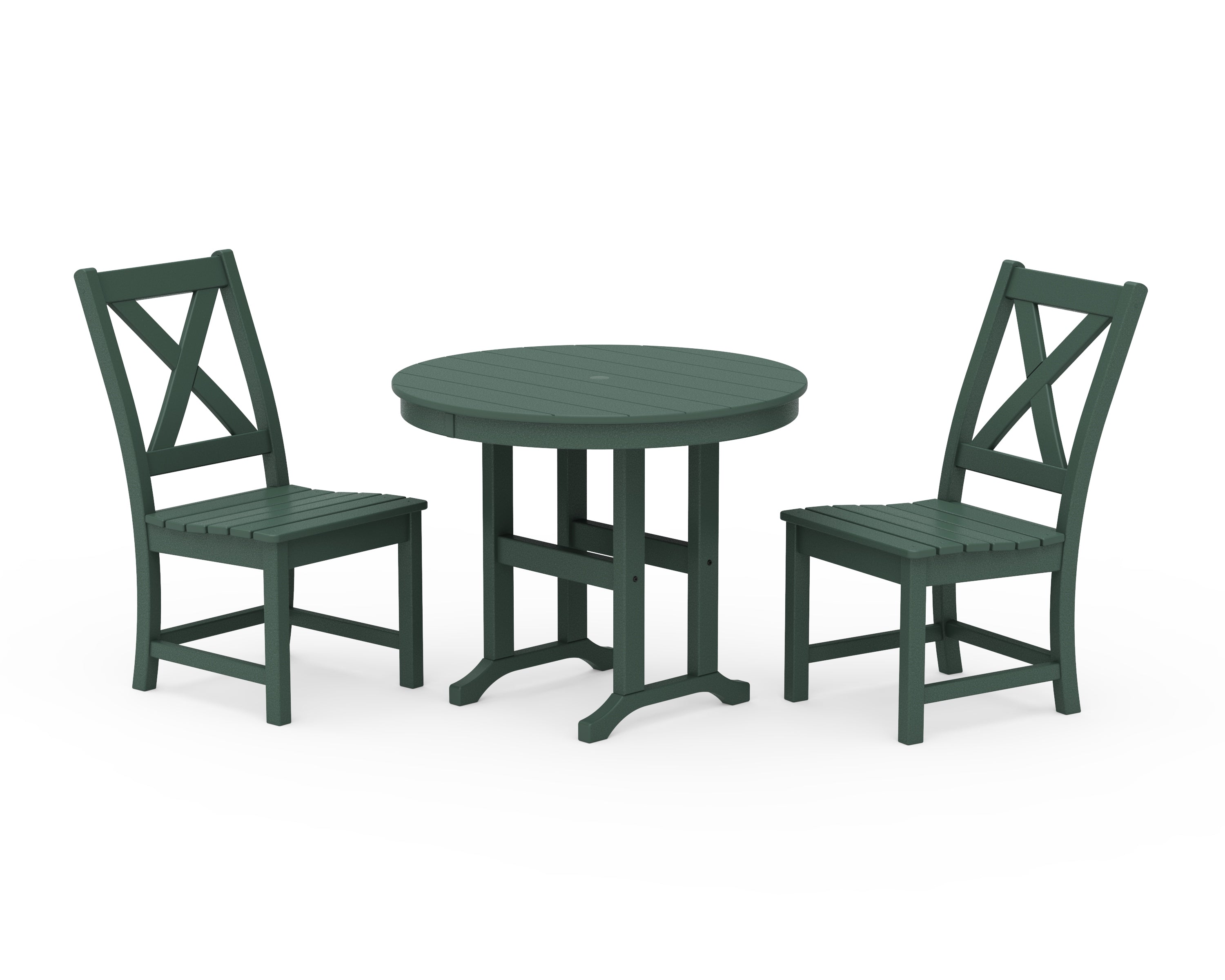 POLYWOOD® Braxton Side Chair 3-Piece Round Dining Set in Green