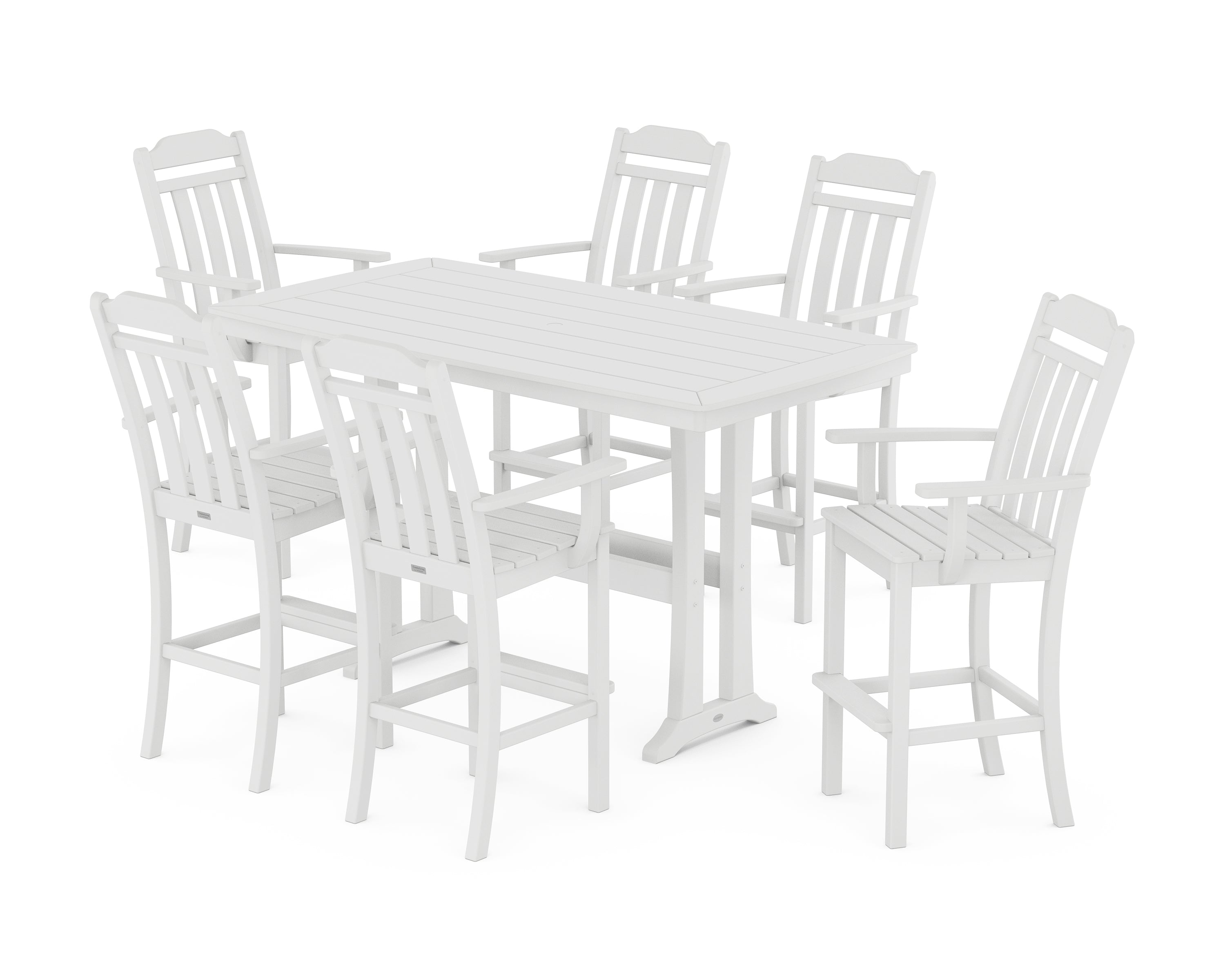 Country Living Cottage Arm Chair 7-Piece Bar Set with Trestle Legs in White