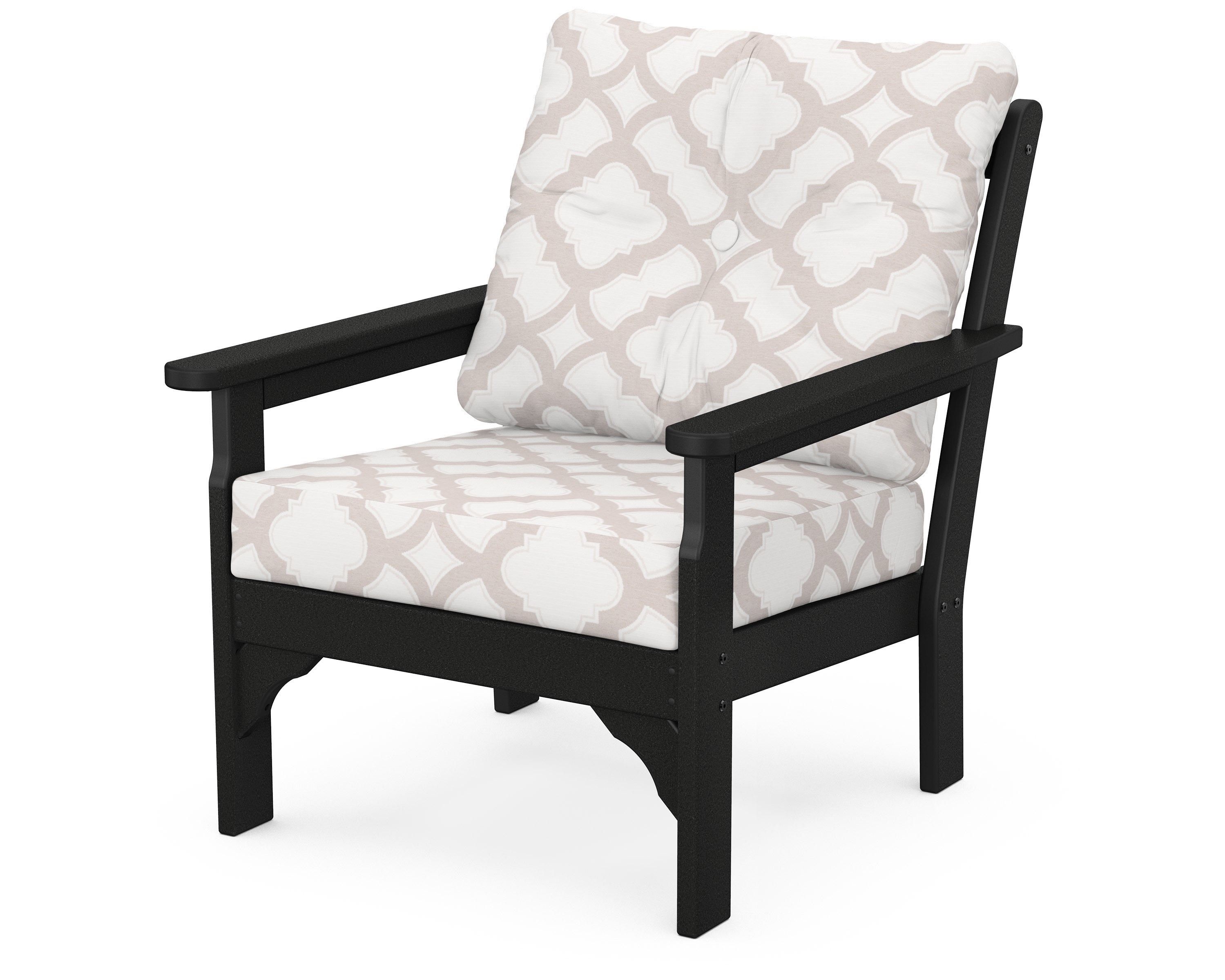POLYWOOD® Vineyard Deep Seating Chair in Black / Trellis Dune Burlap