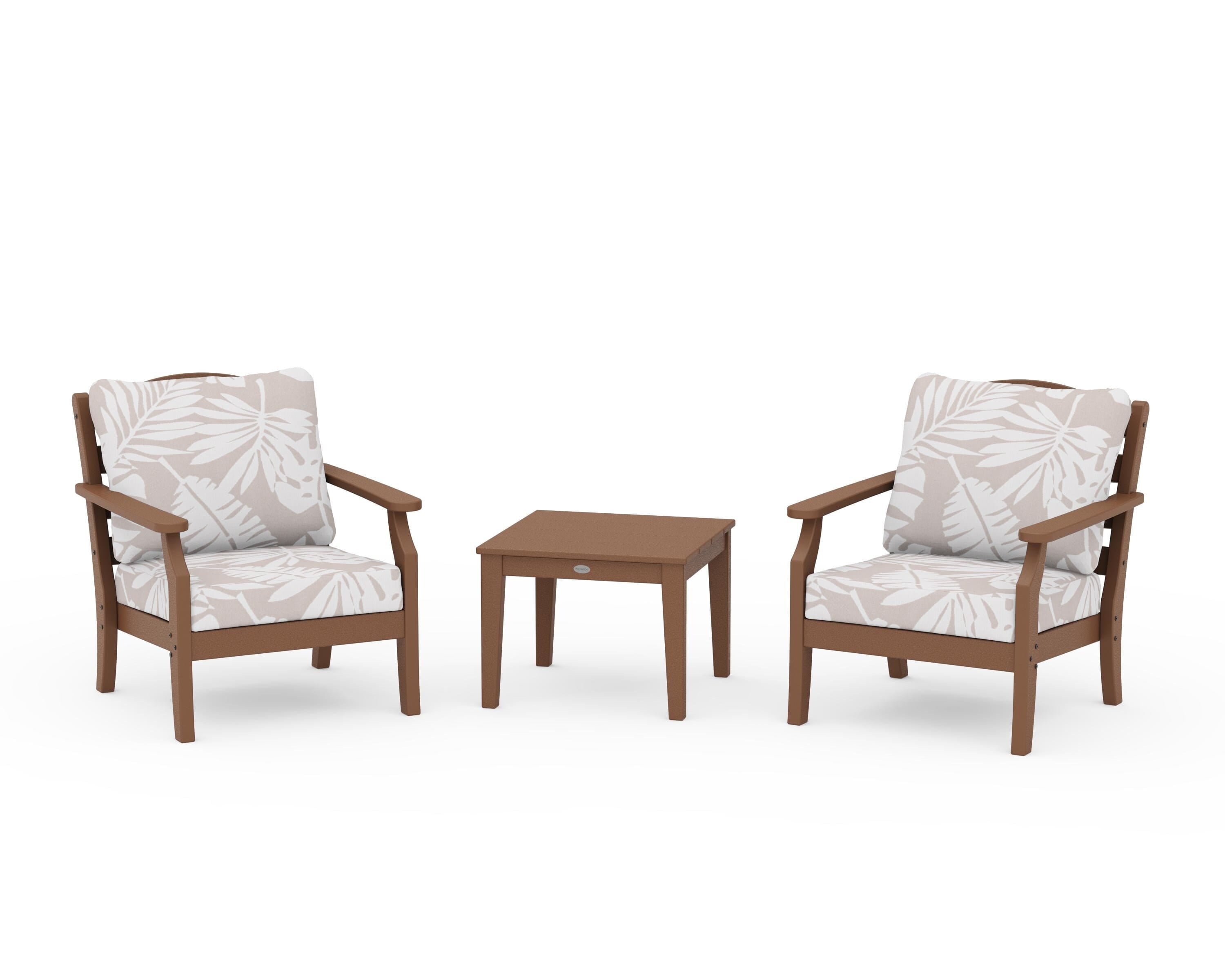 Draper James™ by POLYWOOD® Savannah 3-Piece Deep Seating Set in Teak / Leaf Dune Burlap