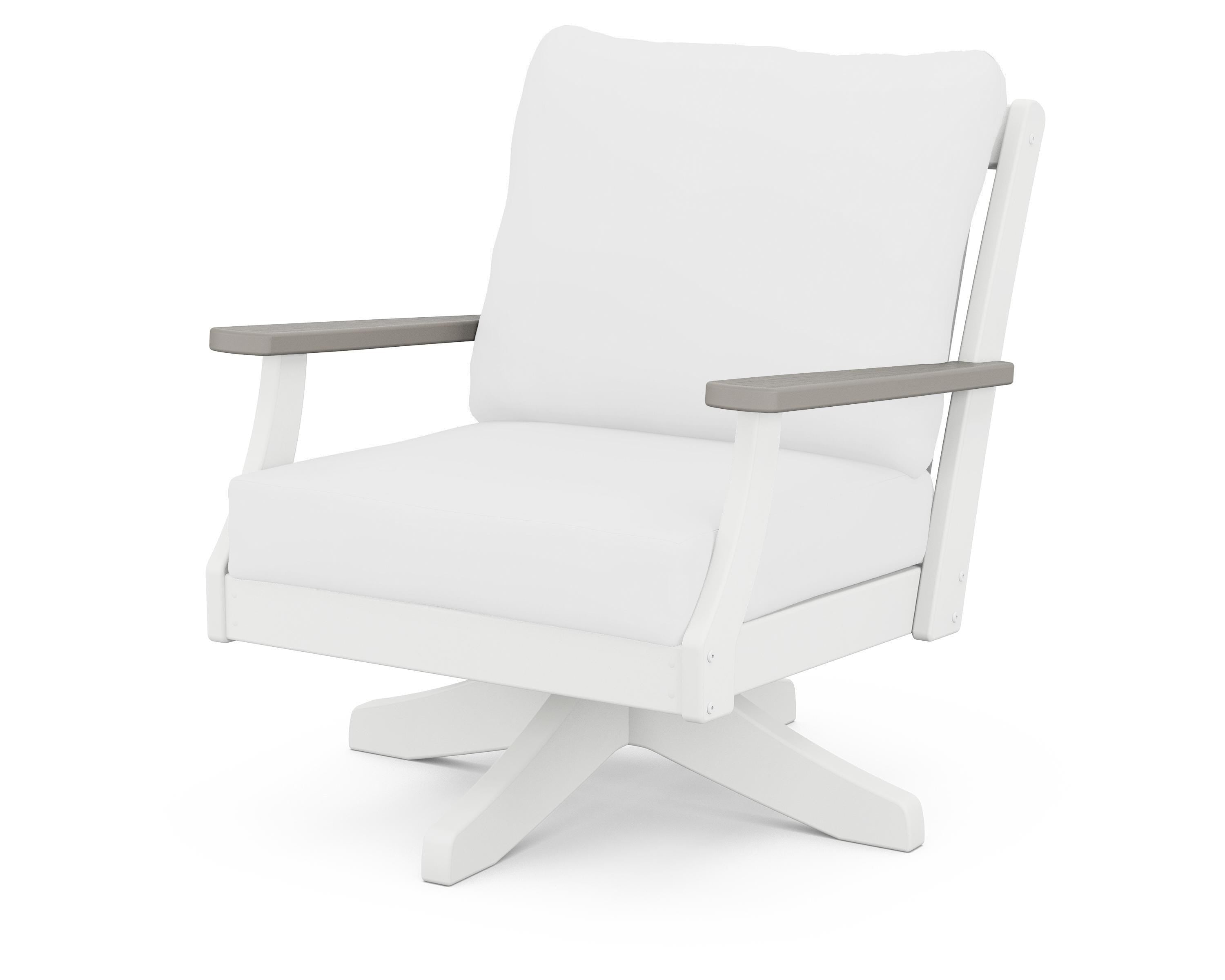 POLYWOOD® Braxton Deep Seating Swivel Chair in White / Driftwood / Natural