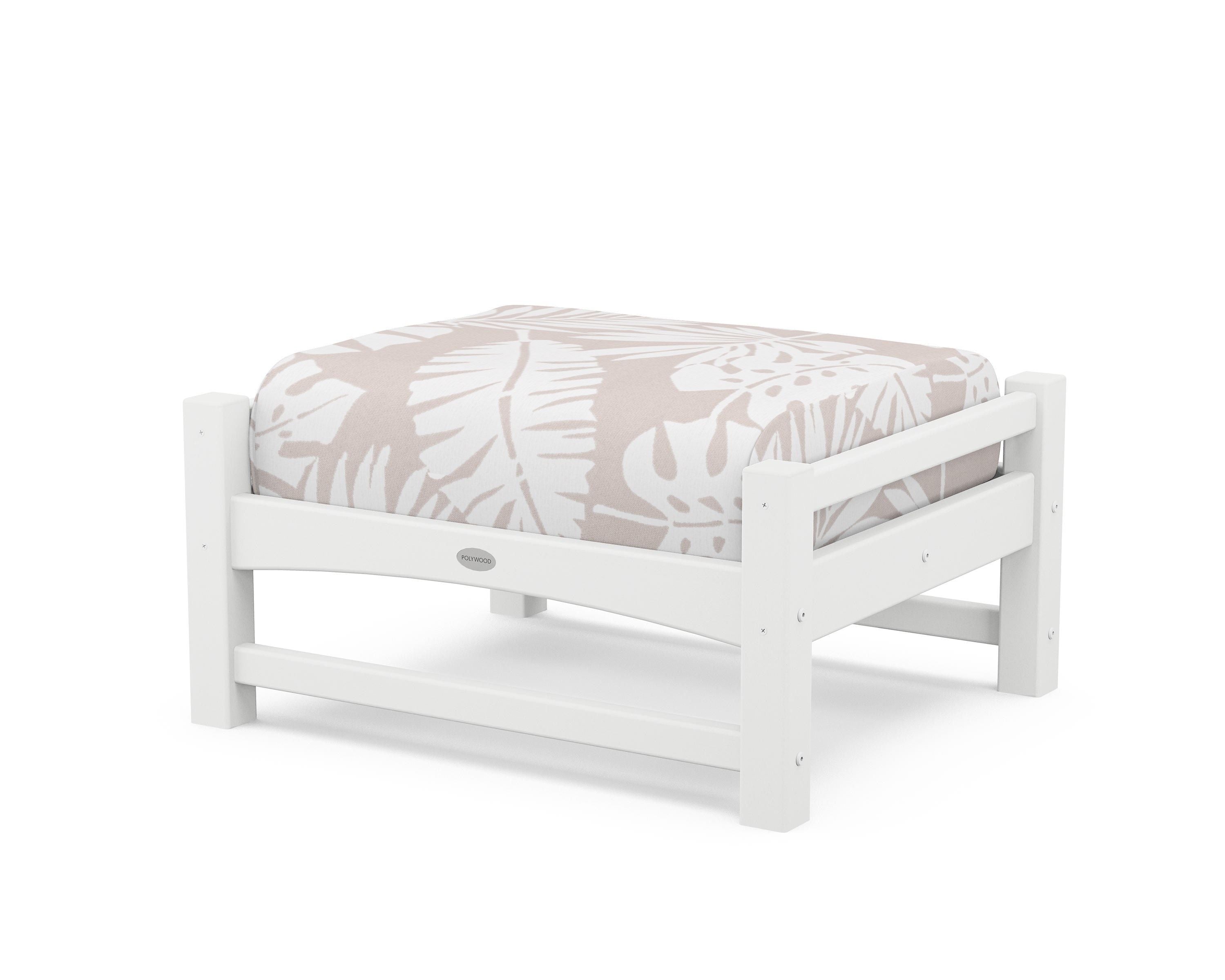 POLYWOOD® Club Ottoman in White / Leaf Dune Burlap