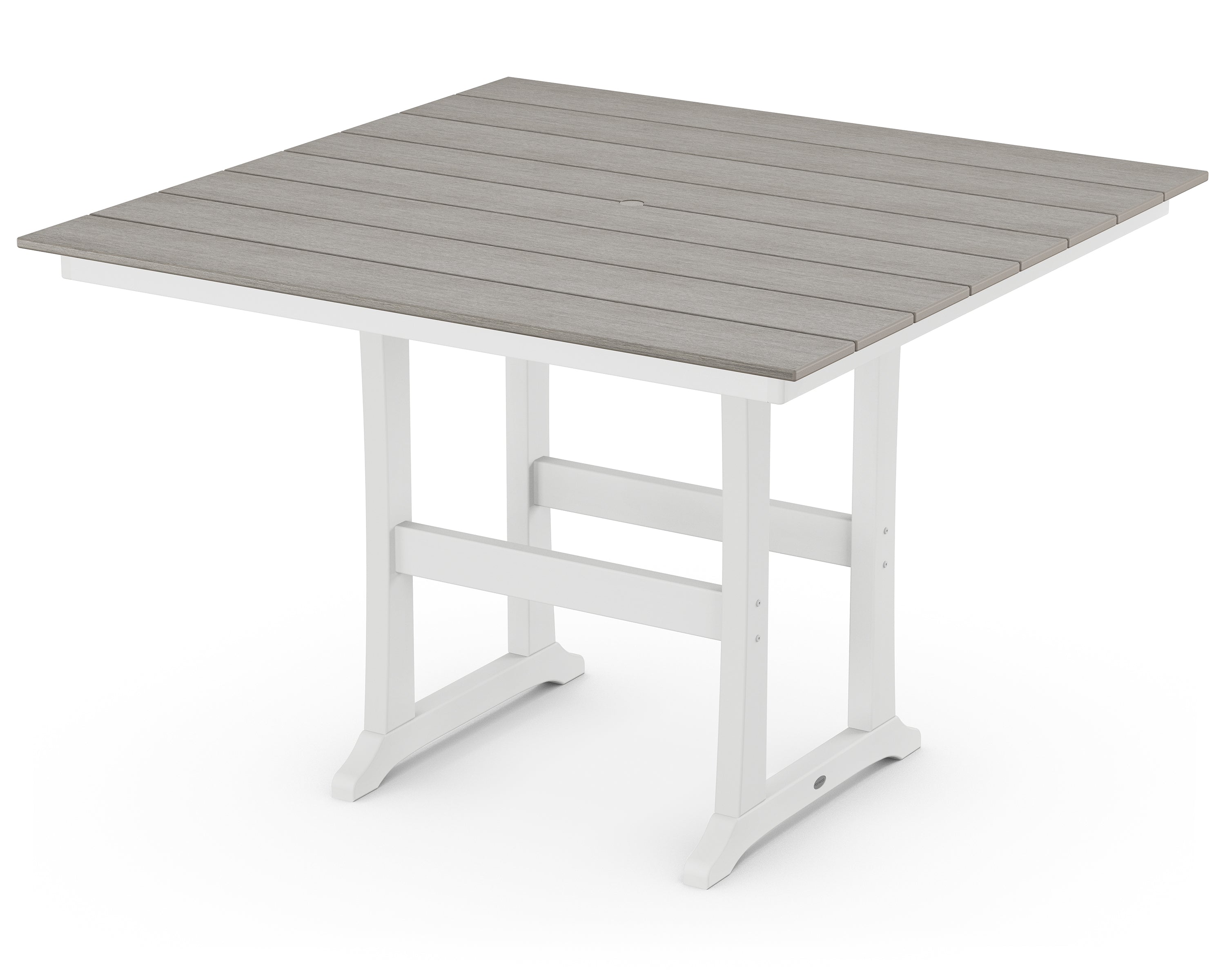 POLYWOOD® Farmhouse Trestle 59" Bar Table in White / Driftwood