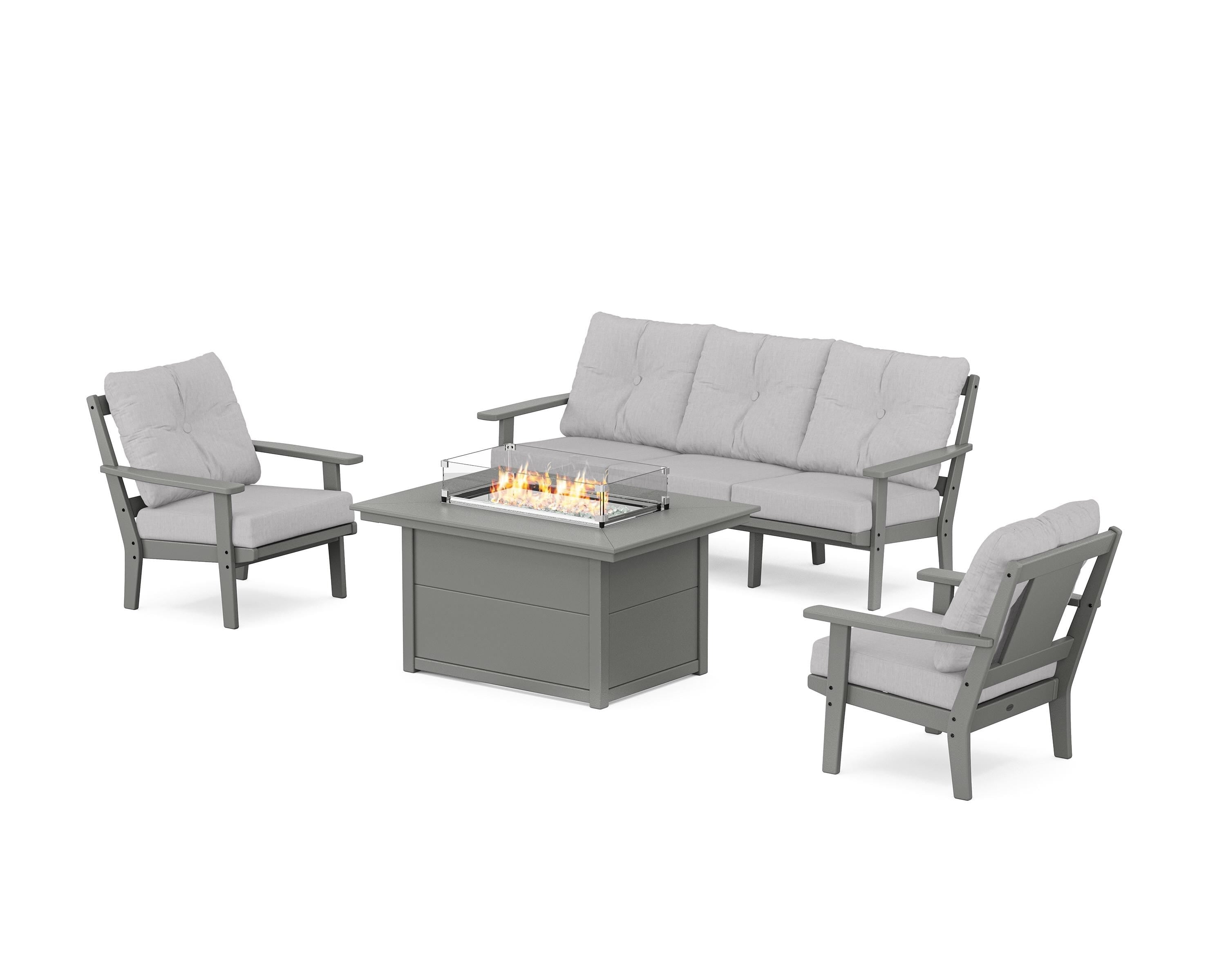 POLYWOOD® Prairie Deep Seating Fire Pit Table Set in Slate Grey / Granite