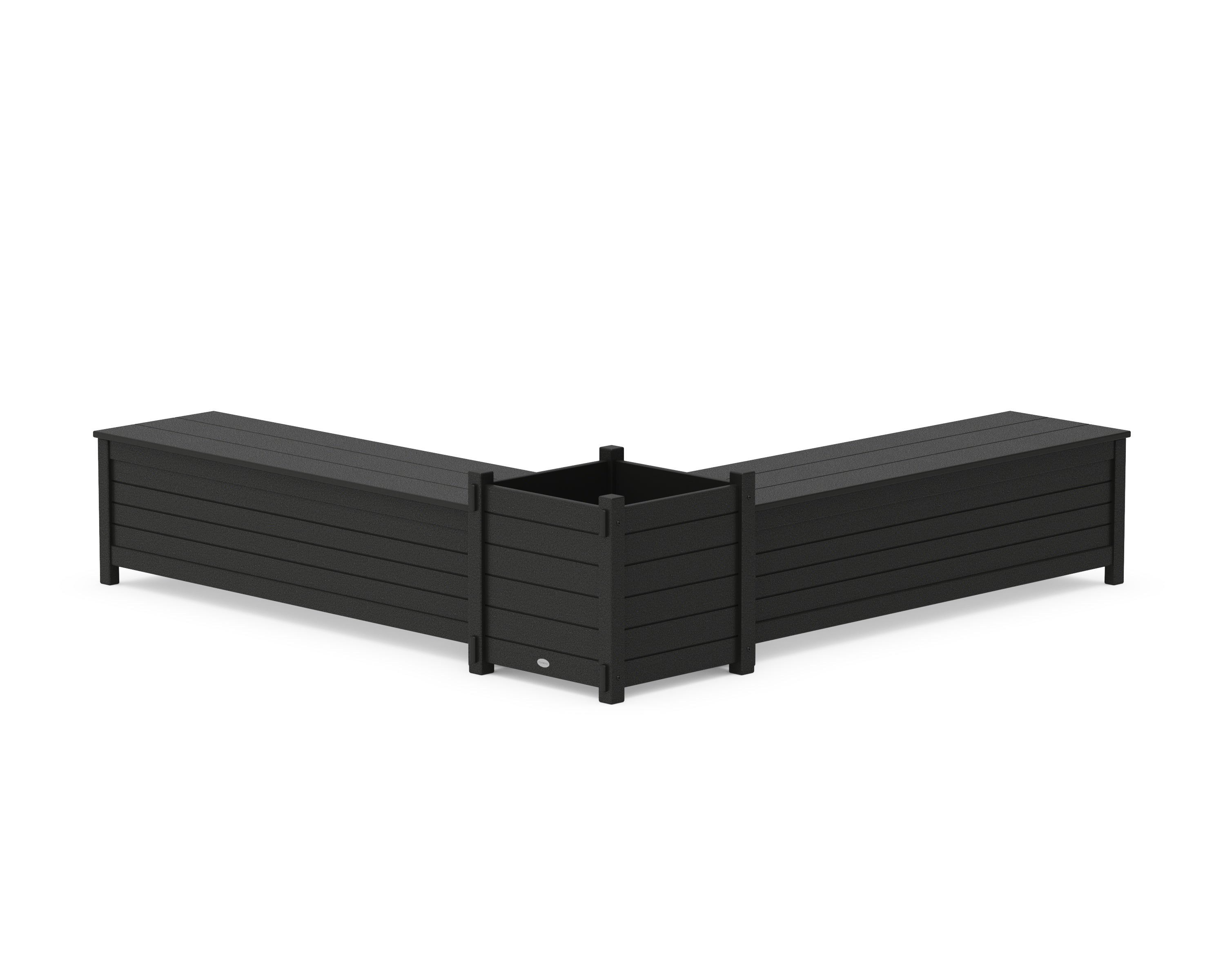 POLYWOOD® 60" Nautical L- Shaped Planter Storage Bench Set- Large in Black