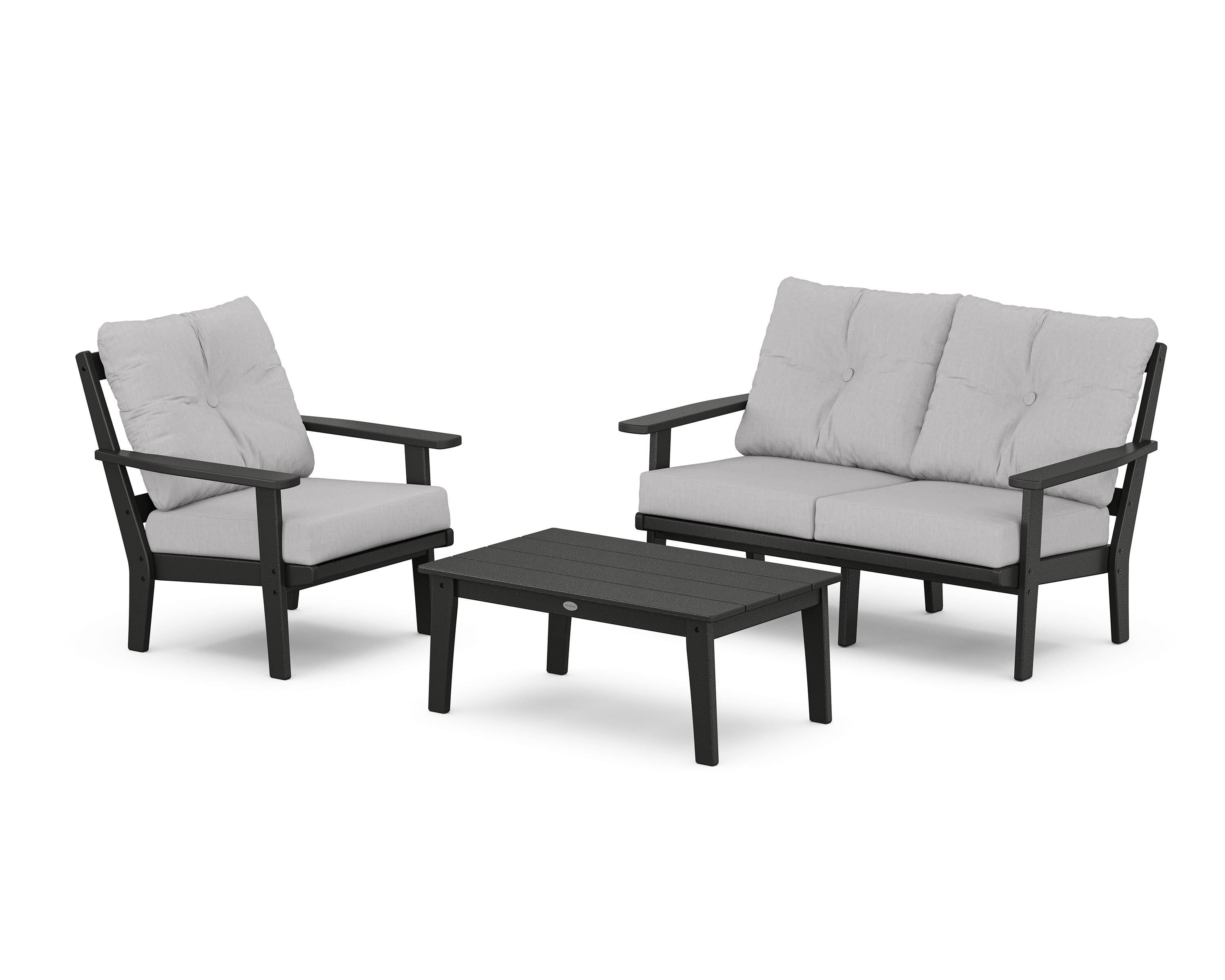 POLYWOOD® Oxford 3-Piece Deep Seating Set with Loveseat in Black / Granite