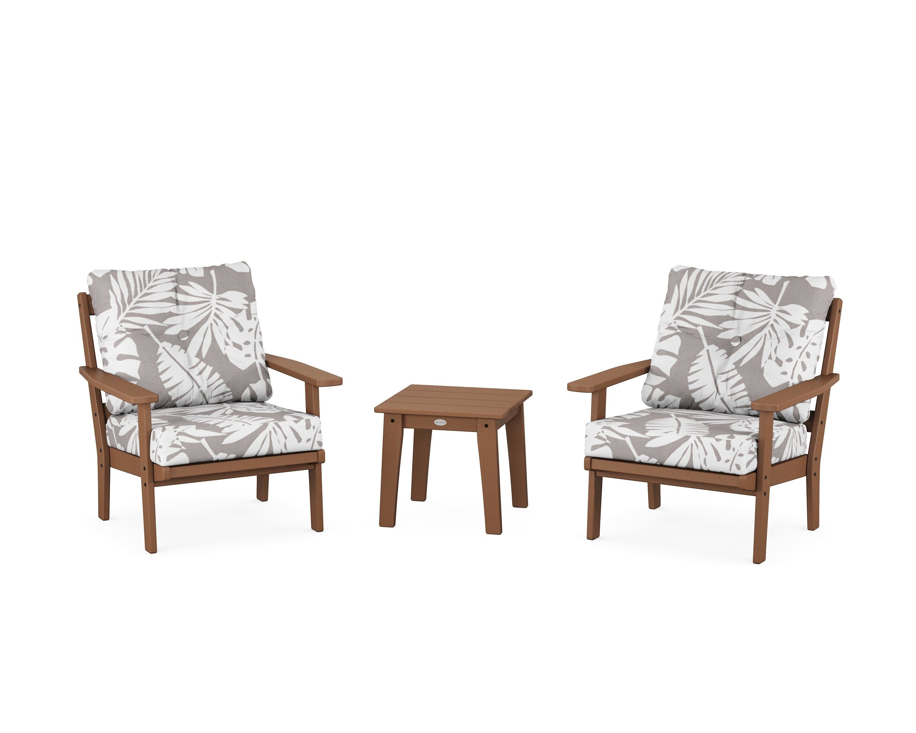 POLYWOOD® Prairie 3-Piece Deep Seating Set in Teak / Leaf Grey Mist