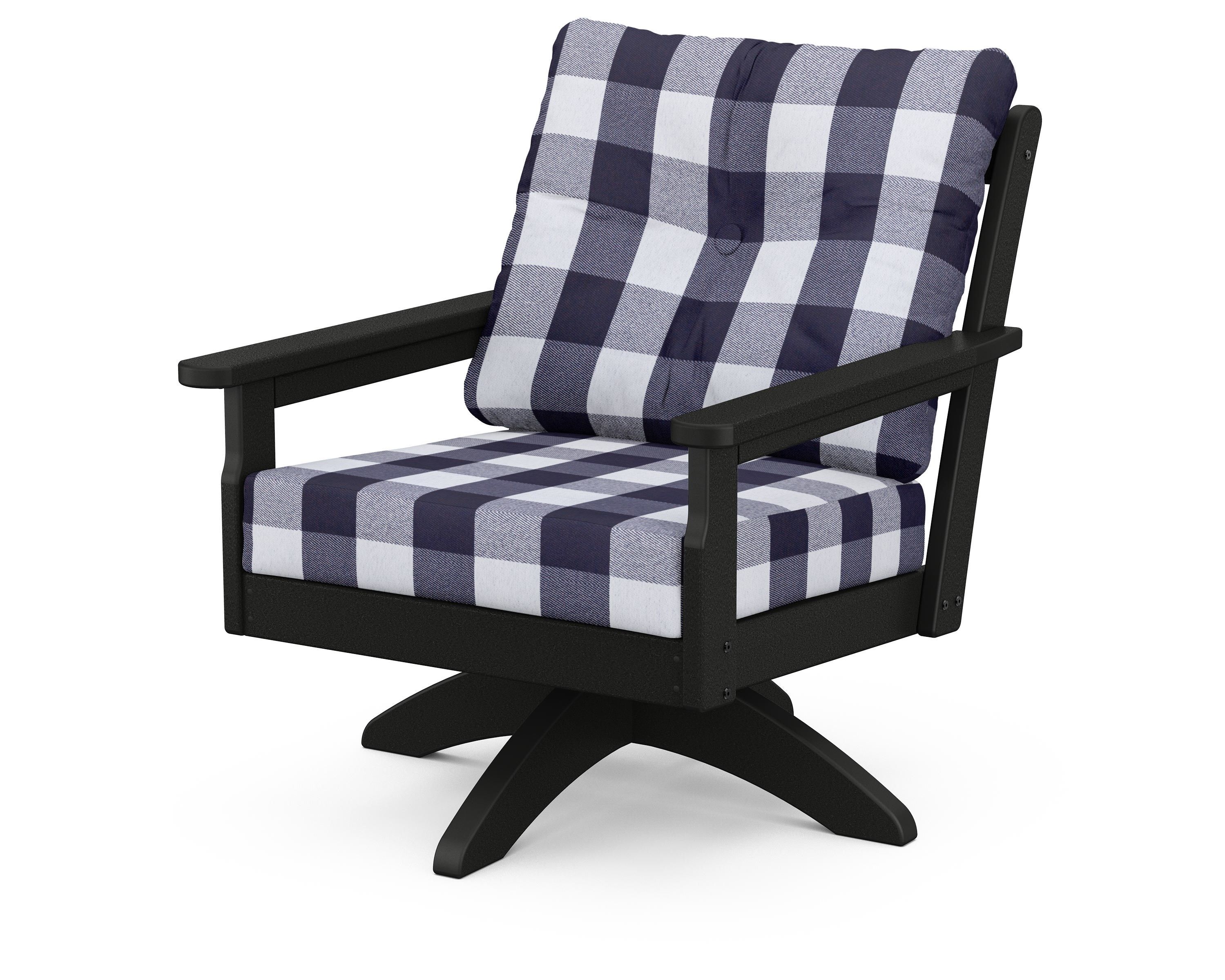 POLYWOOD® Vineyard Deep Seating Swivel Chair in Black / Buffalo Plaid Navy