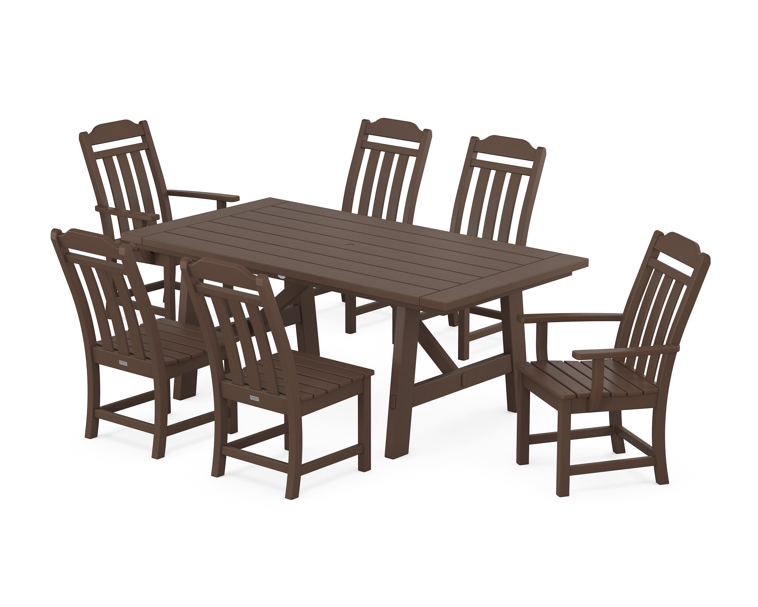 Country Living Cottage 7-Piece Rustic Farmhouse Dining Set in Mahogany