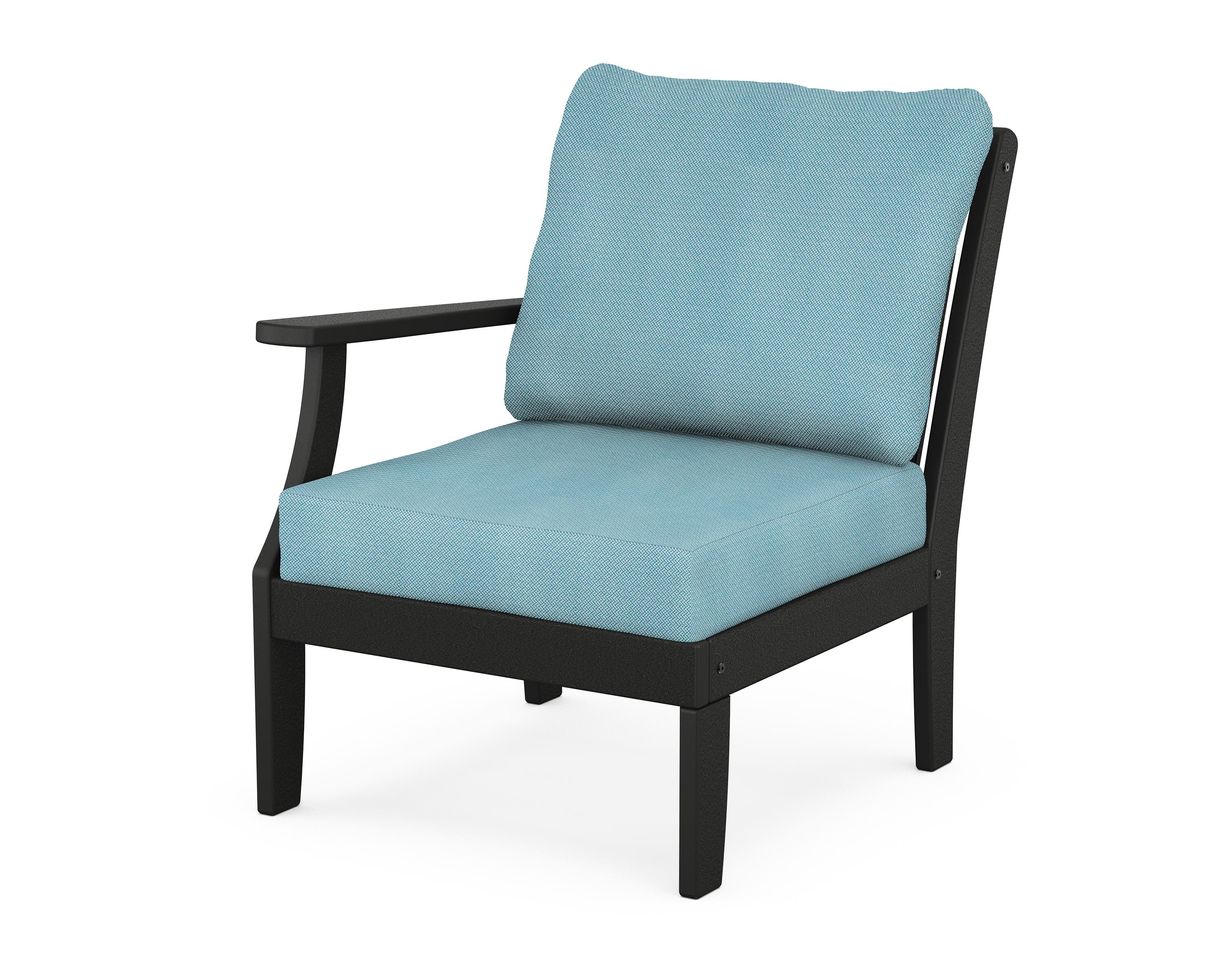 POLYWOOD® Braxton Modular Left Arm Chair in Black / Lattice Sky Blue