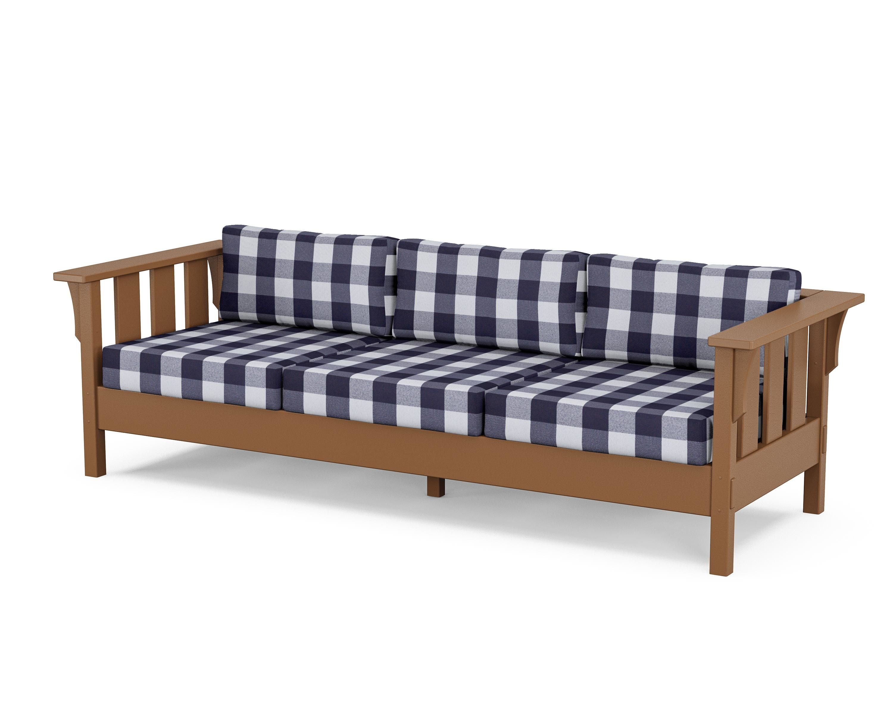Martha Stewart by POLYWOOD® Acadia Deep Seating Sofa in Teak / Buffalo Plaid Navy